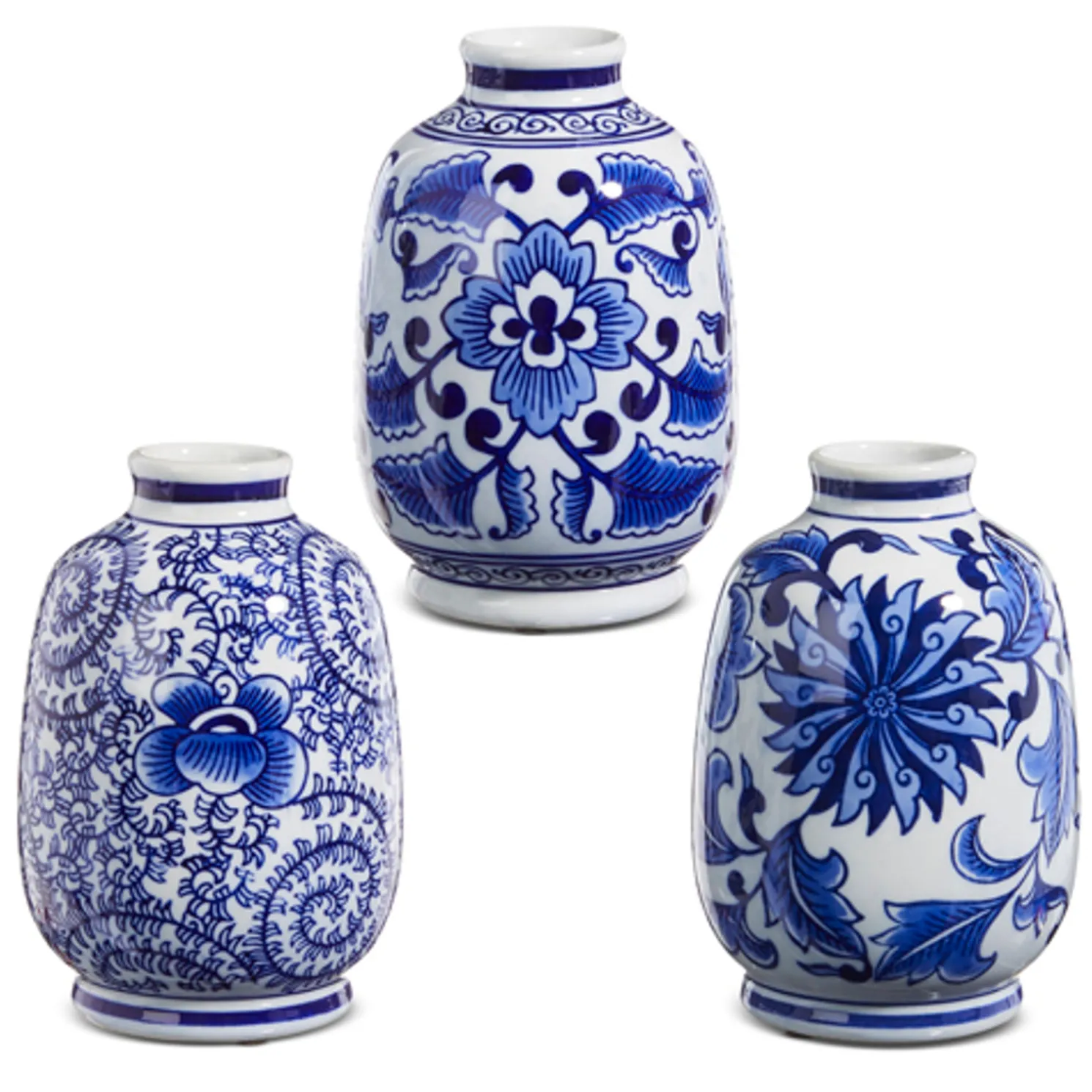 Raz 6.25" Set of 3 Blue Chinoiserie Delft Bud Vase X4334408
