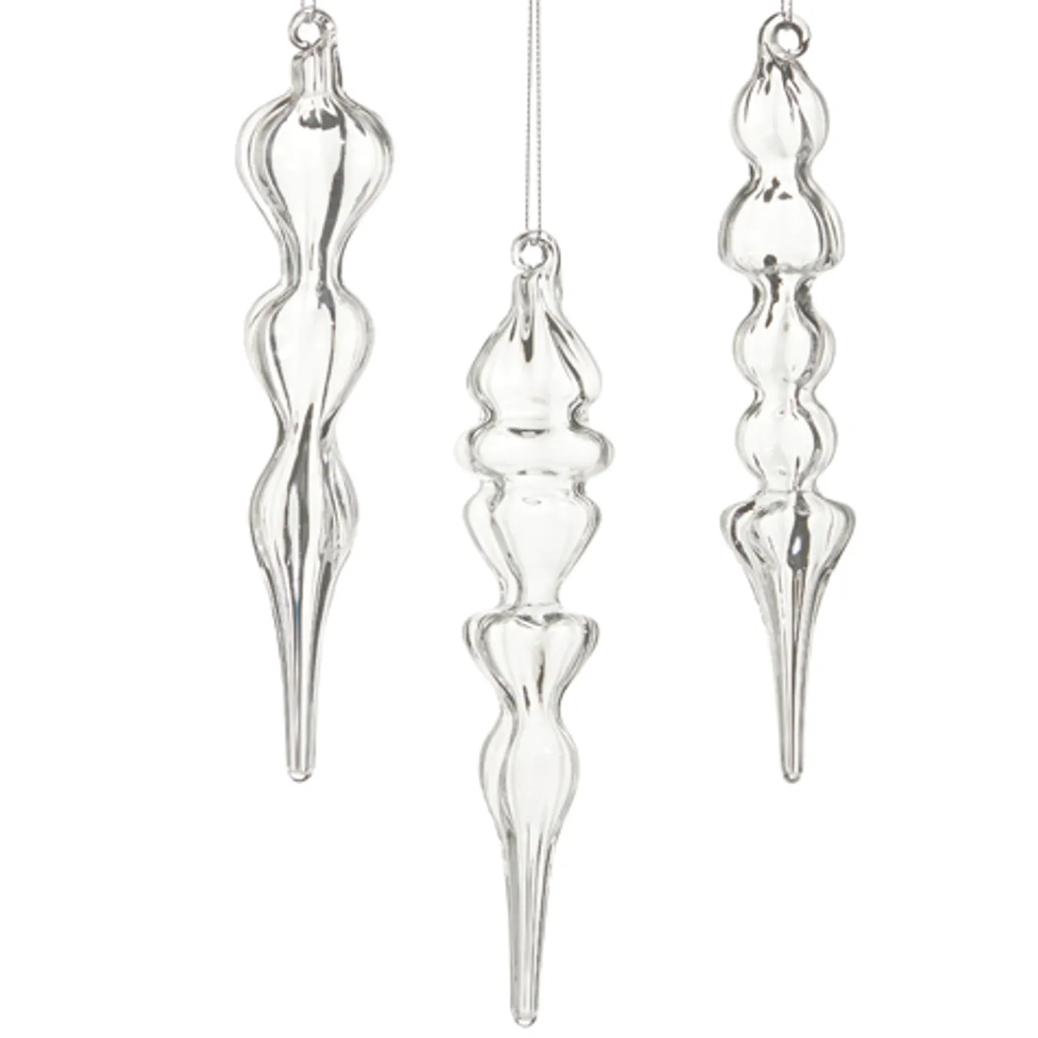 Raz 7.5" Set of 3 Clear Finial Glass Christmas Ornament 4523149