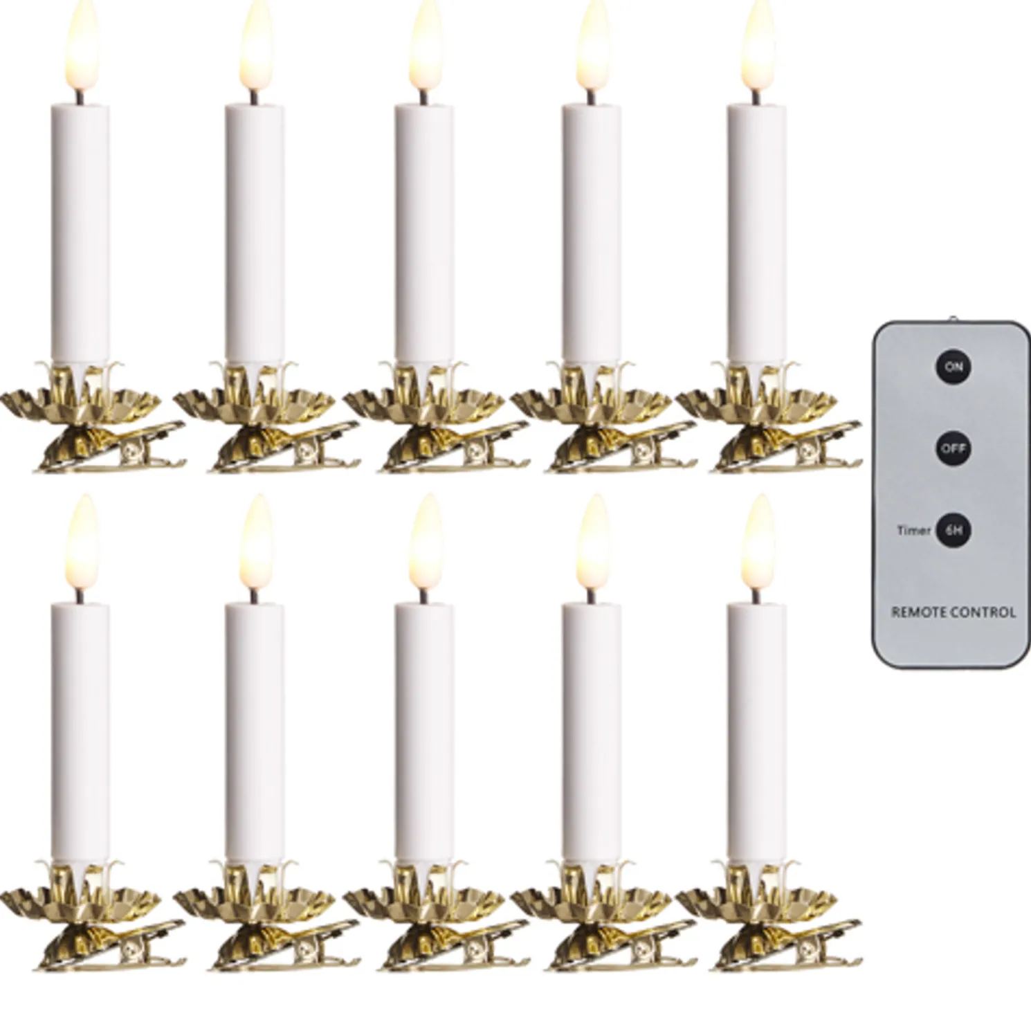 Raz 4" Set of 10 Clip-On Lighted Christmas Tree Candles with Remote 4324036