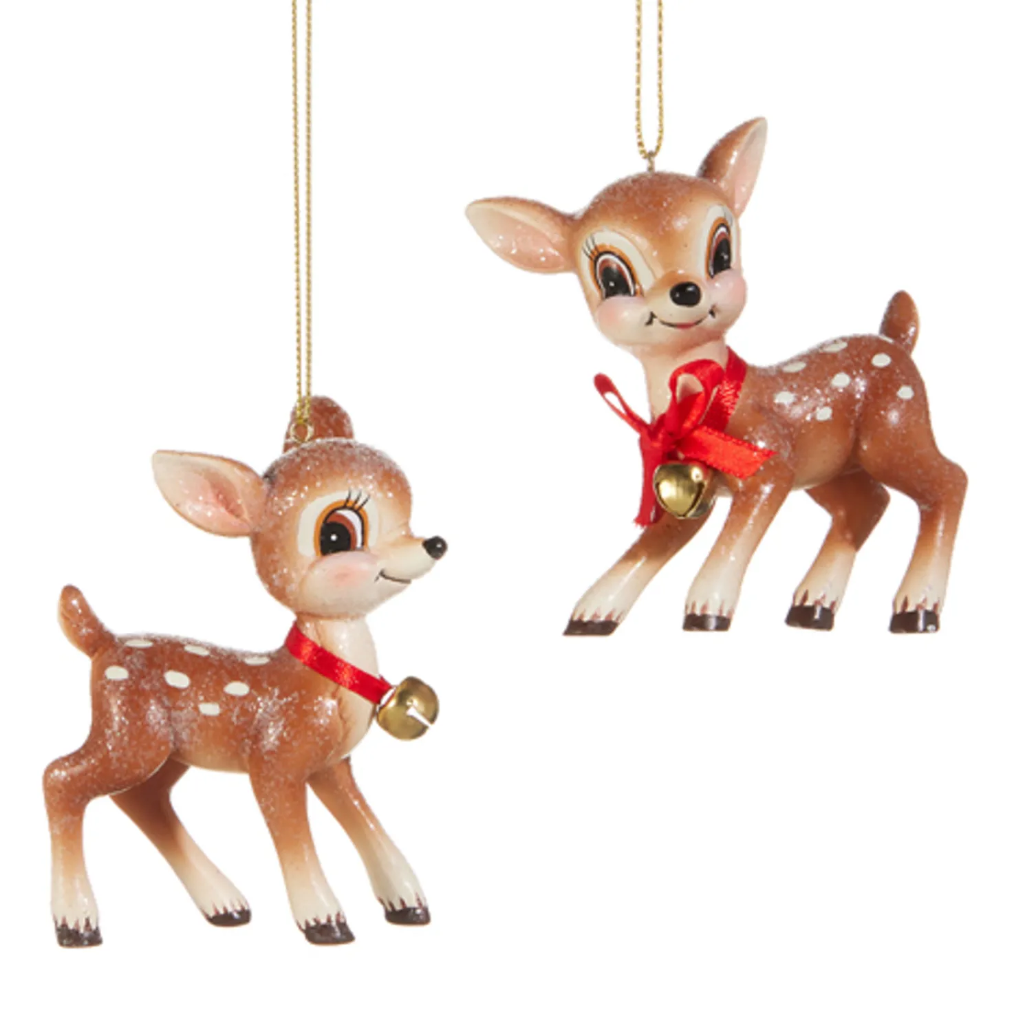 Raz 3.25" Set of 2 Cutesy Deer with Bell Christmas Ornament 4520057