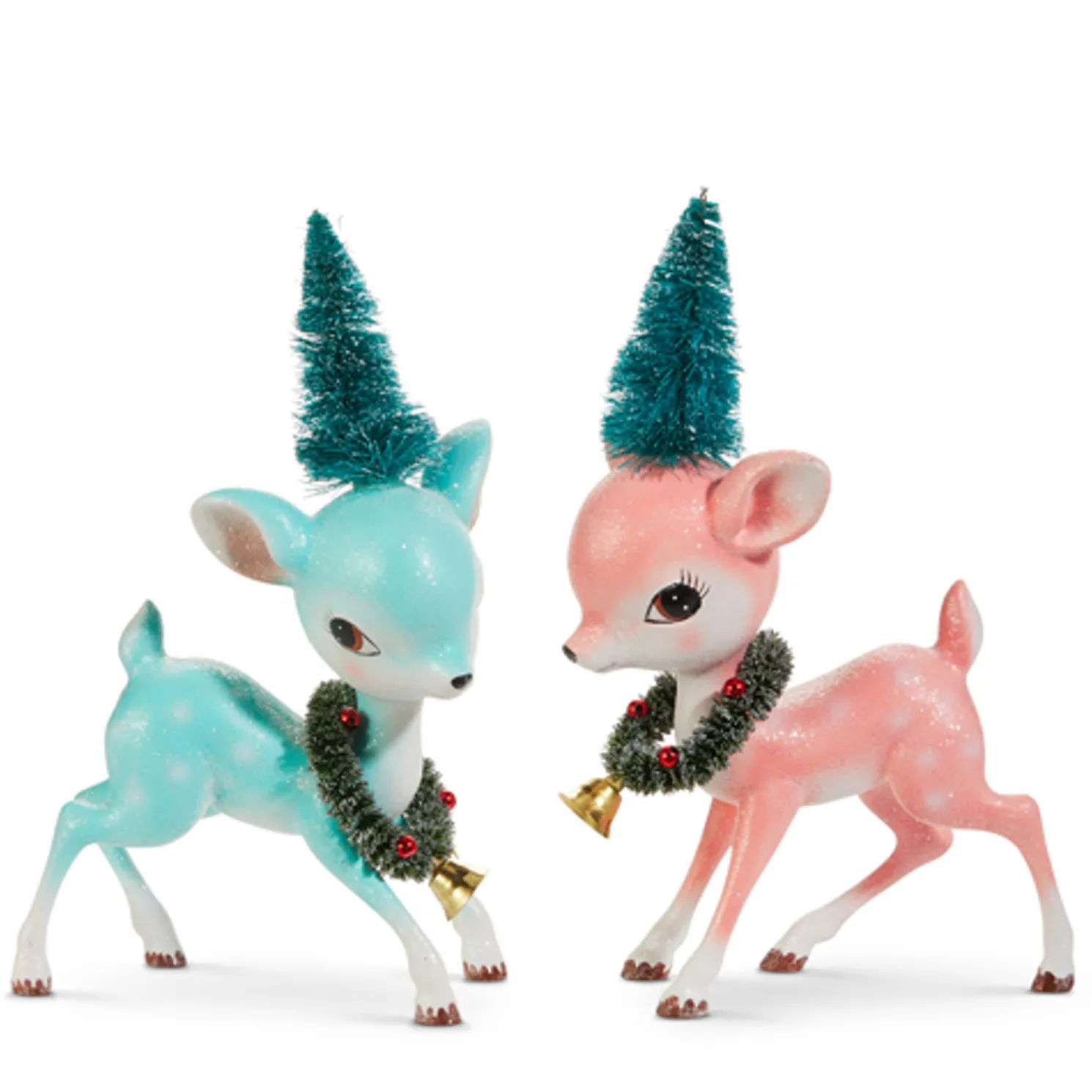 Raz 8.5" Set of 2 Festive Fawn Vintage Christmas Decorations 4520039