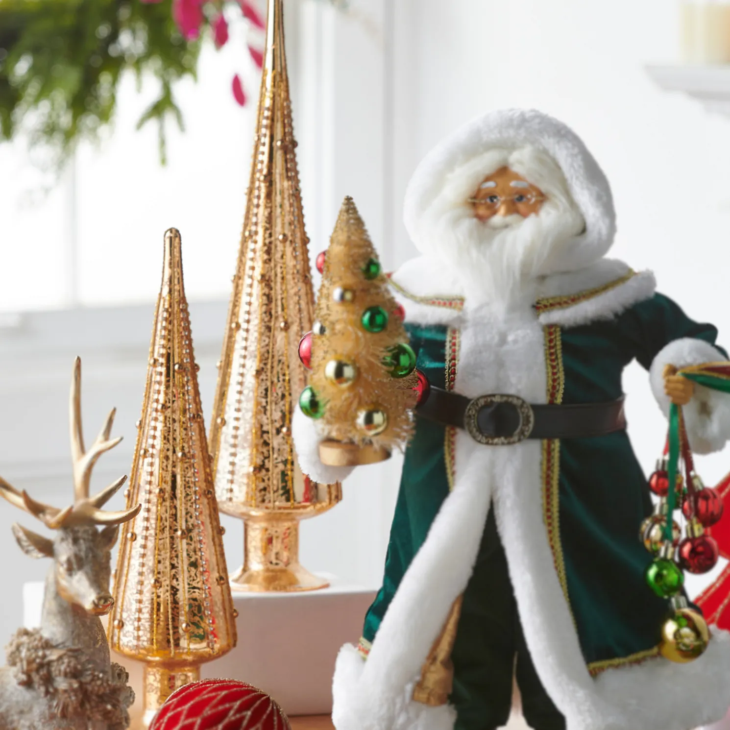 Raz 18" Set of 2 Gold Beaded Trees Christmas Decoration 4524510