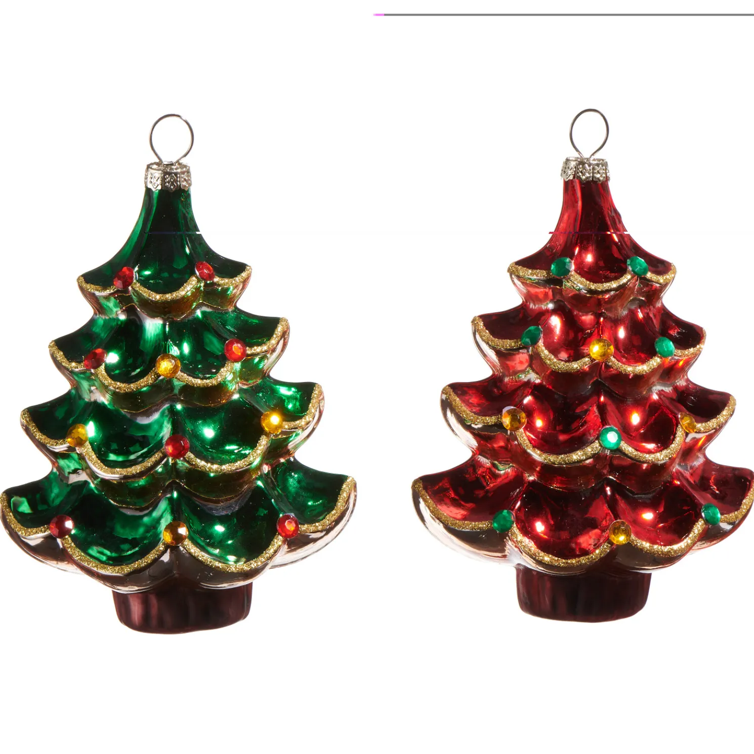 Raz 4.5" Set of 2 Green and Red Vintage Tree Glass Christmas Ornament 4524845