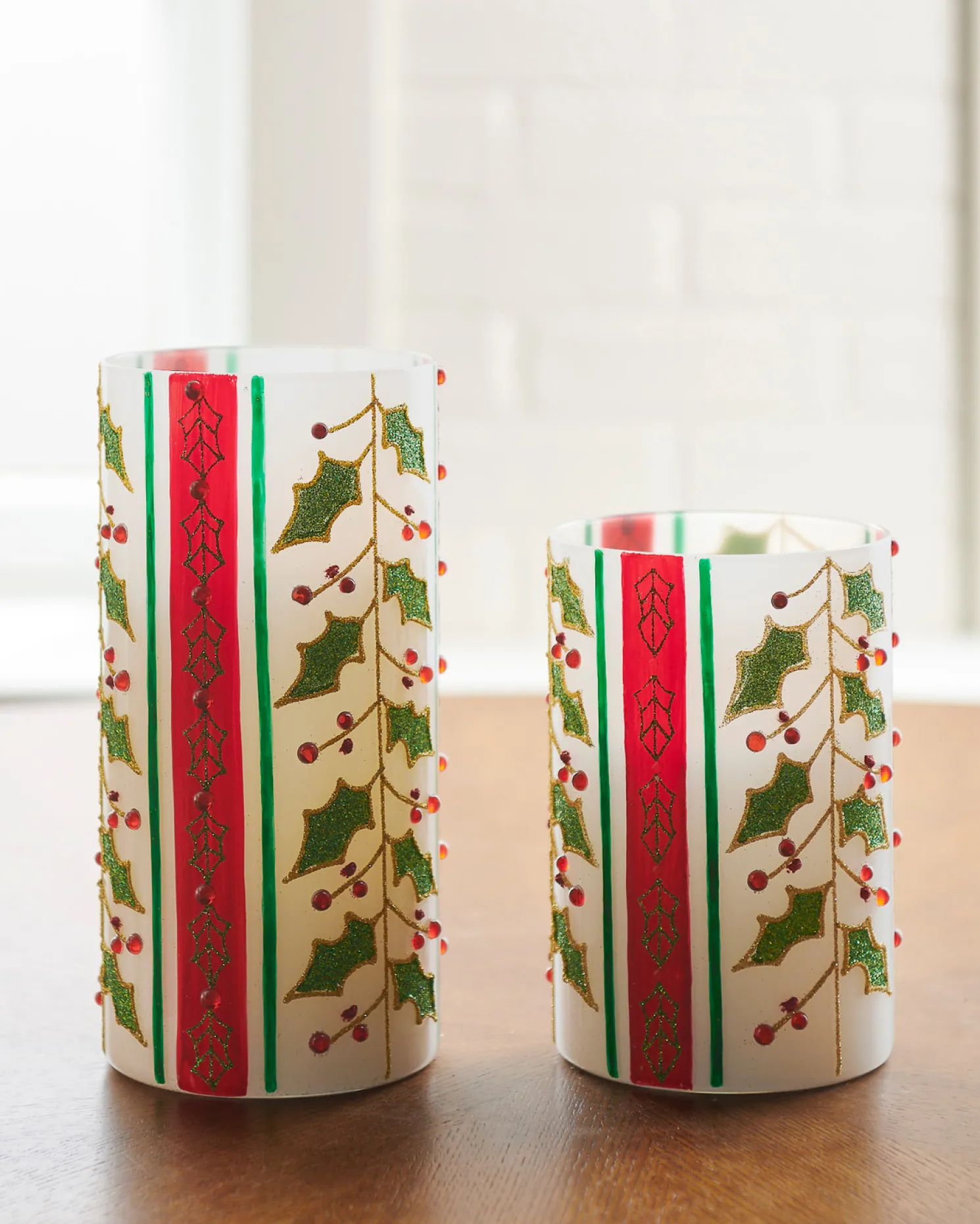 Raz 8" set of 2 Holly Berry Container Christmas Decoration 4524634