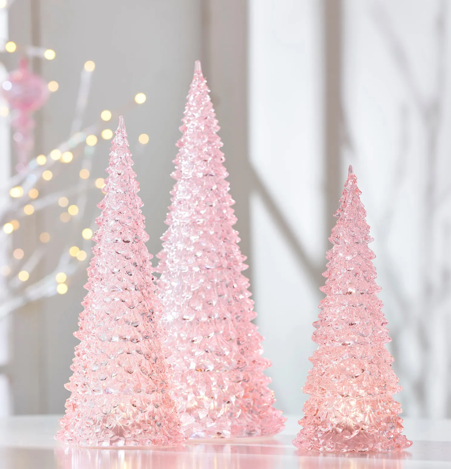 Raz 15.5" Set of 3 Lighted Pink Christmas Trees 4416231
