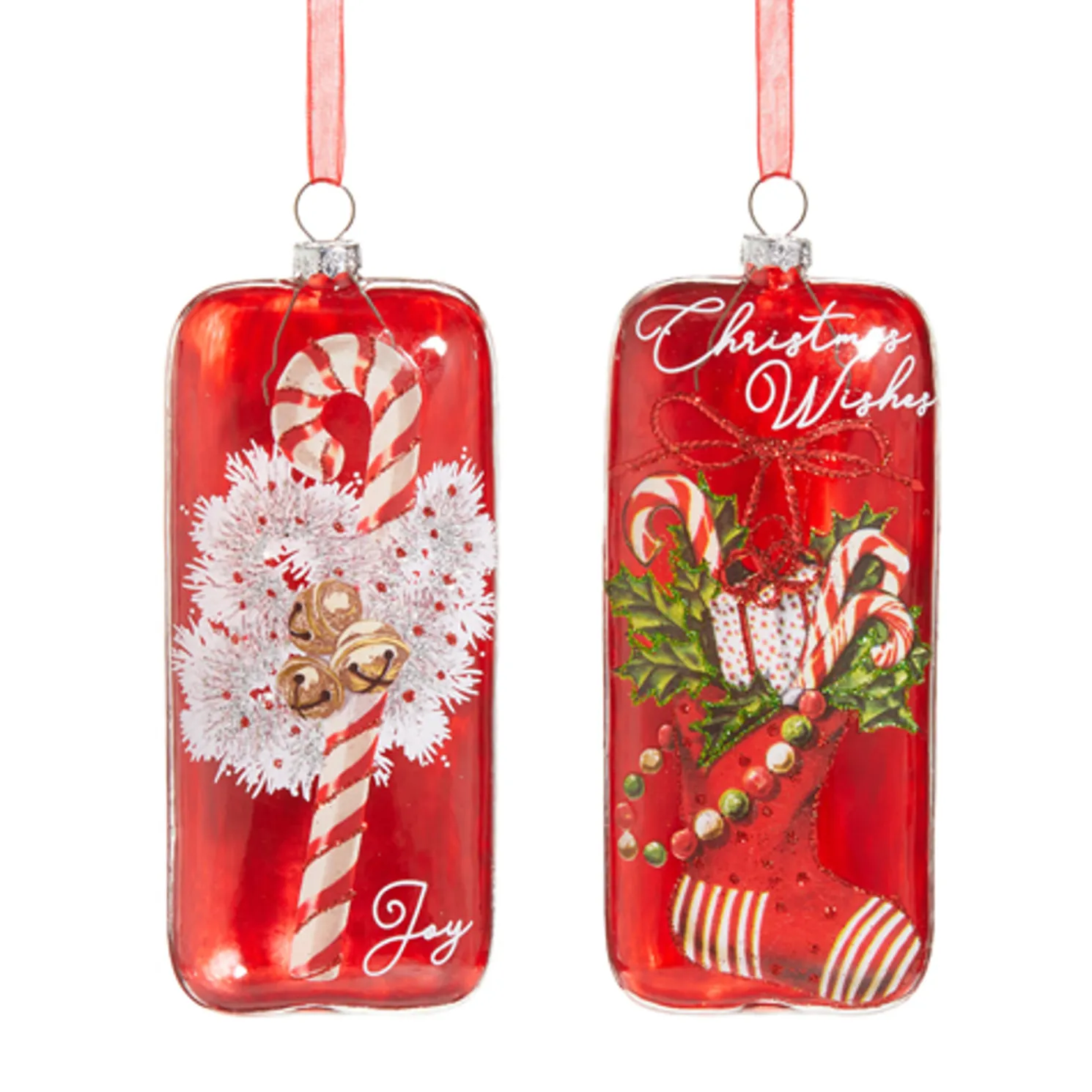 Raz 5.5" Set of 2 Magic Of Christmas Rectangle Glass Christmas Ornament 4525039