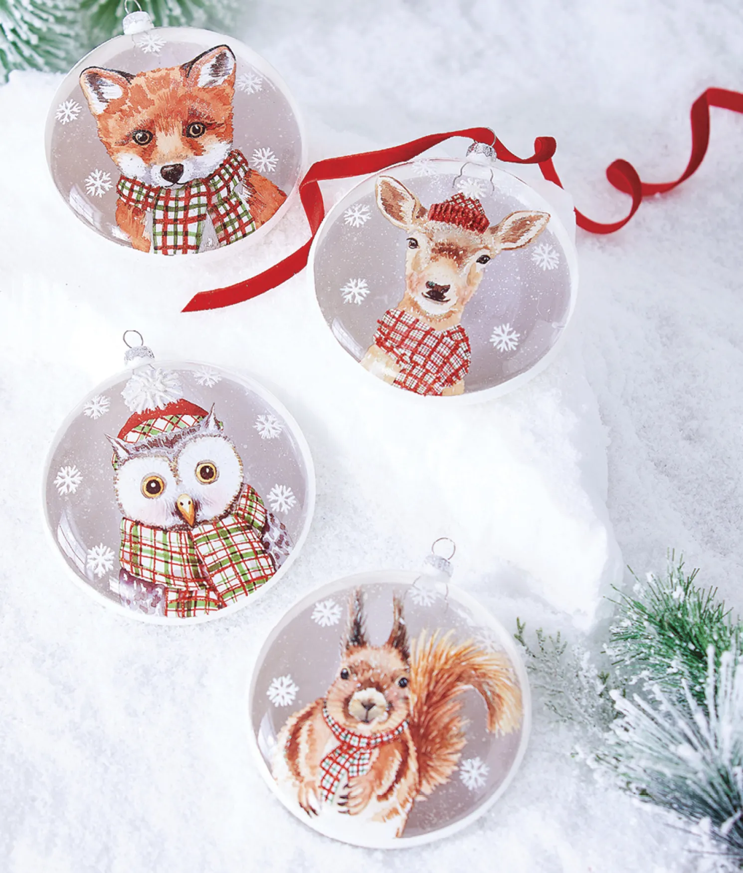 Raz 5.5" Set of 4 North Pole Friends Glass Disc Christmas Ornament 4224624
