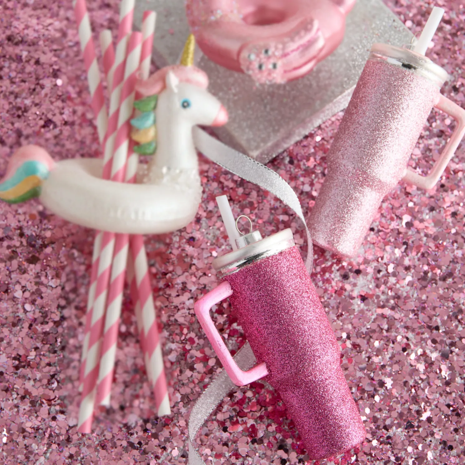 Raz 5" Set of 2 Pink Disco Tumbler Cup Glass Christmas Ornament 4552943