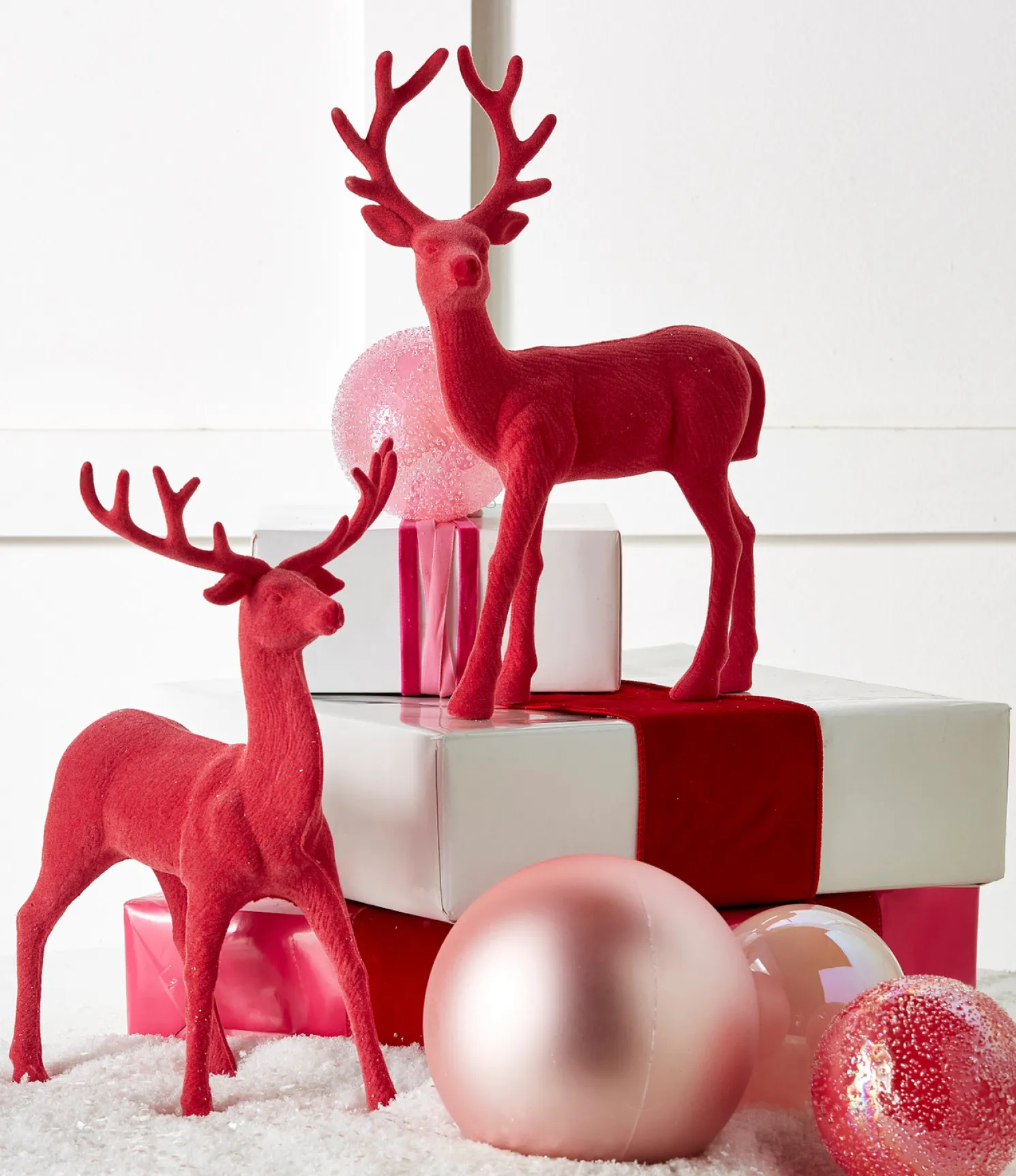 Raz 12.5" Set of 2 Pink Velvet Reindeer Christmas Decoration 4402407