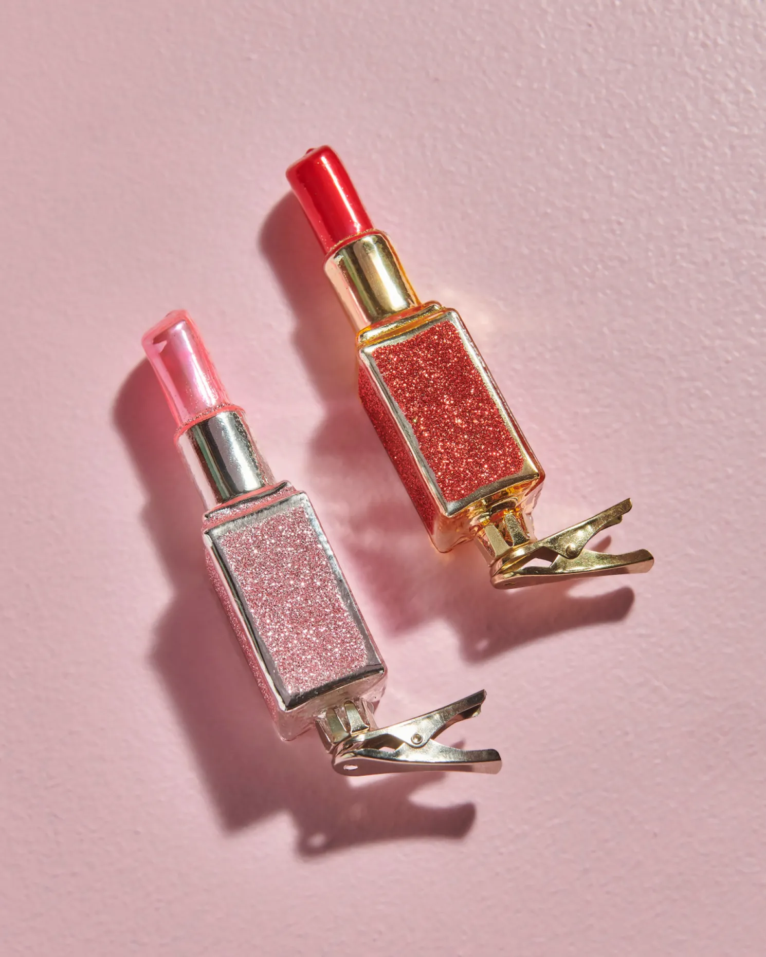 Raz 4.75" Set of 2 Pink and Red Lipstick Clip On Glass Christmas Ornament 4552955