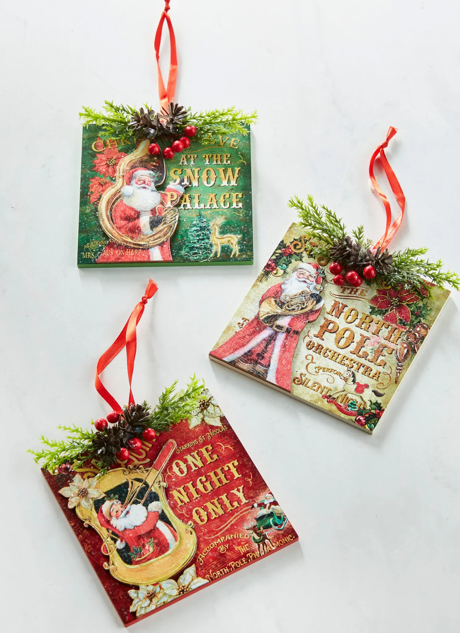 Raz 4.5" Set of 3 Santa's Musical Orchestra Christmas Ornaments 4316123