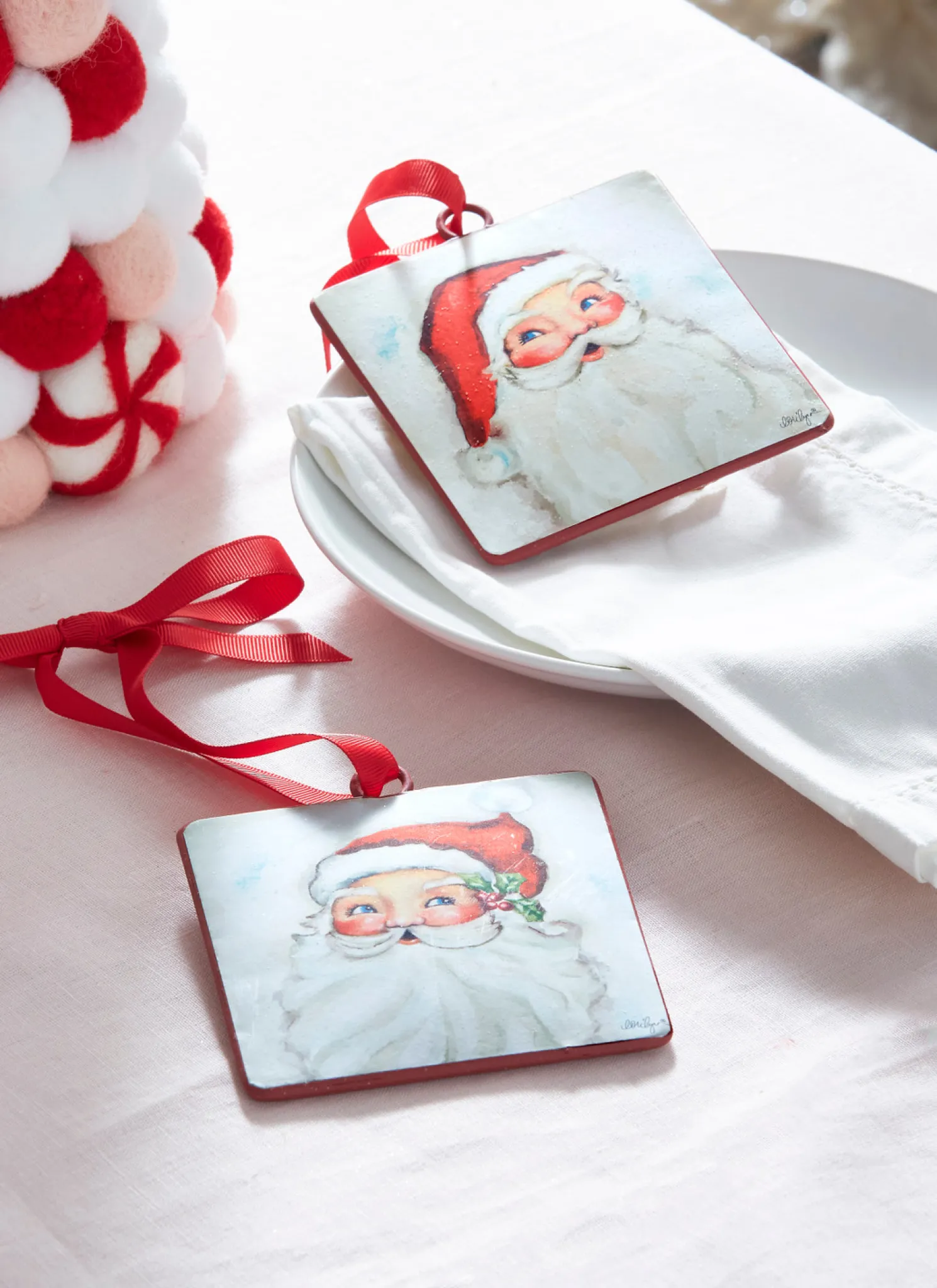 Raz 4" Set of 2 Santa Face Disc Christmas Ornament 4321321