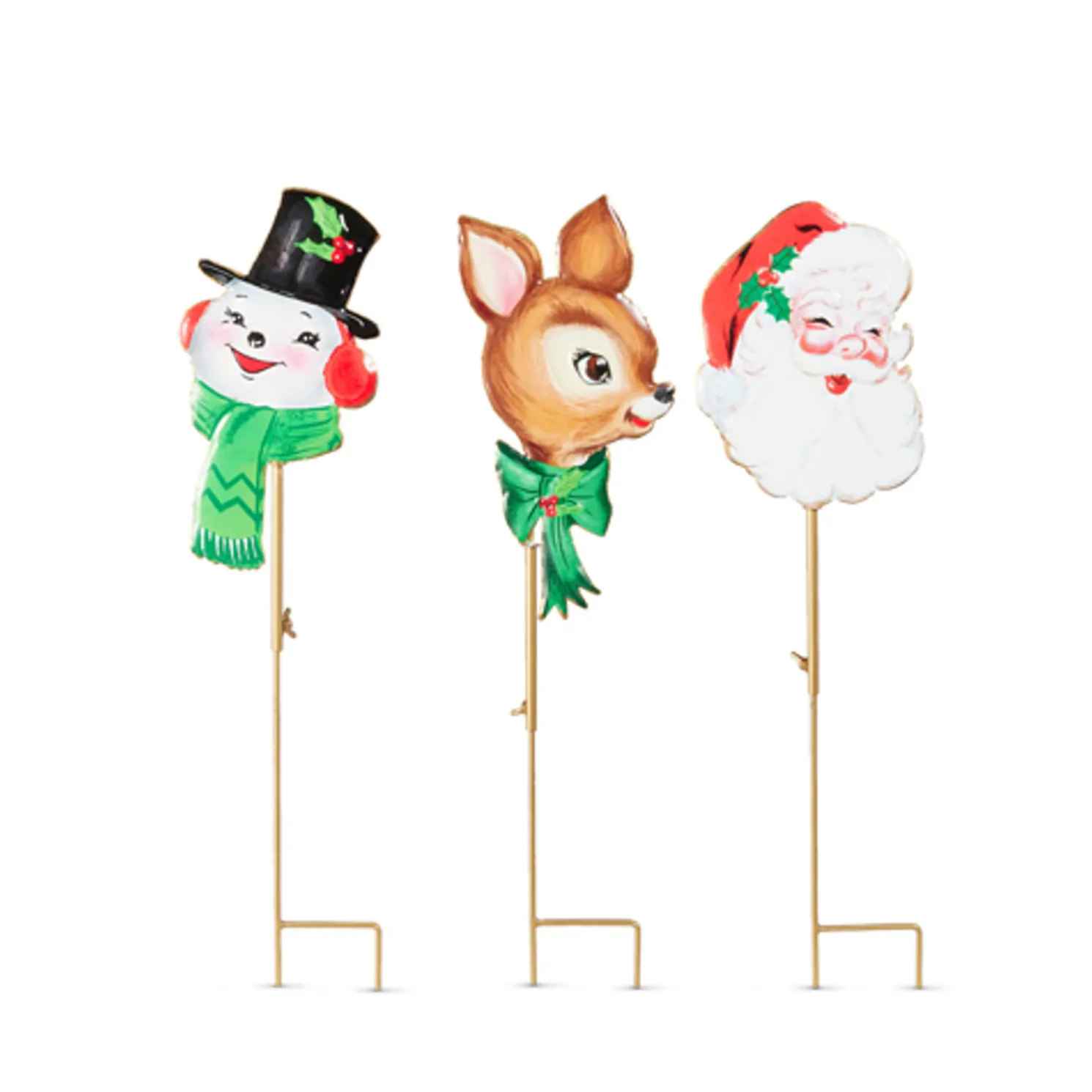 Raz 25.5" Set of 3 Sparkle Holiday Christmas Character Yard Stake 4536666
