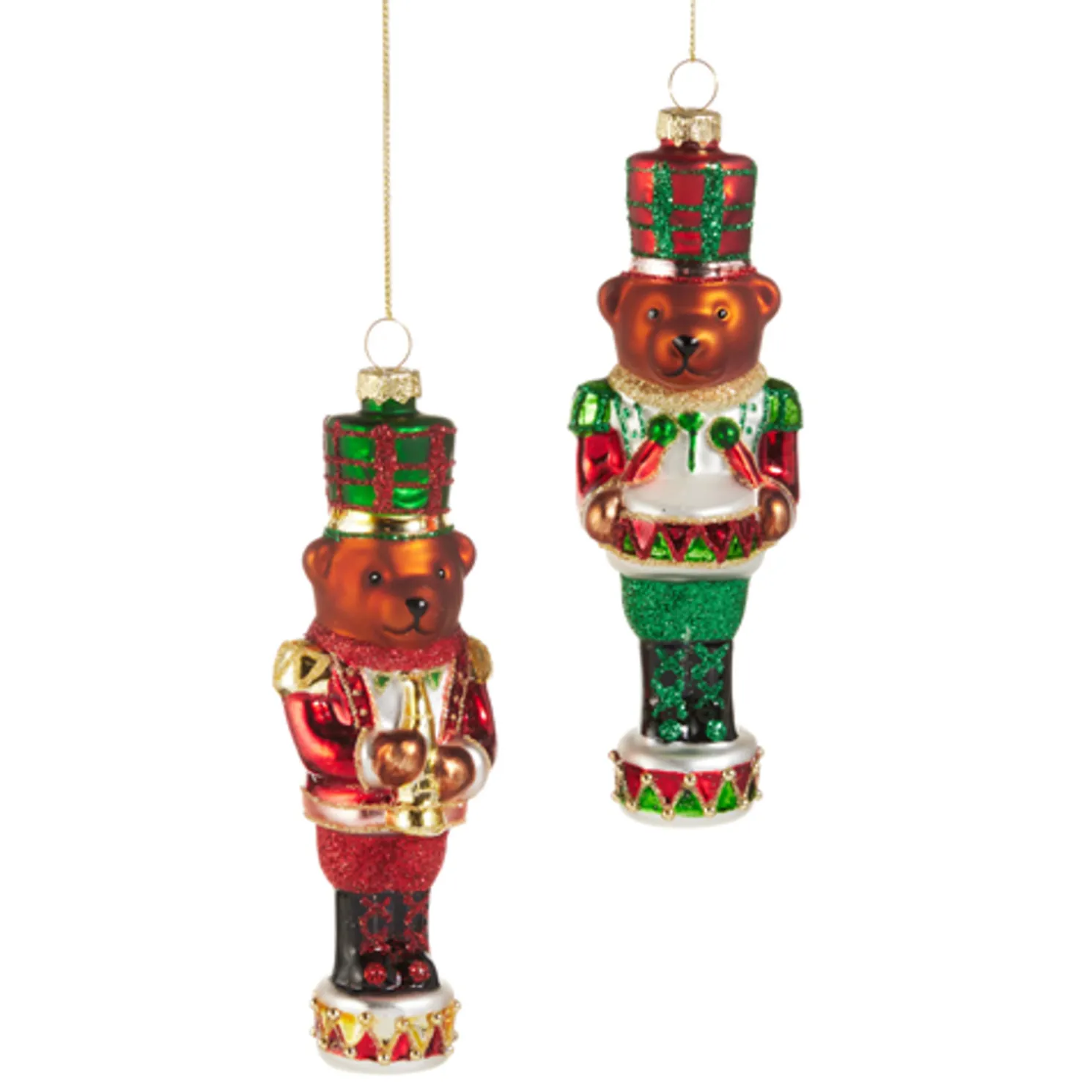 Raz 5.75" Set of 2 Teddy Nutcracker Glass Christmas Ornament 4522927
