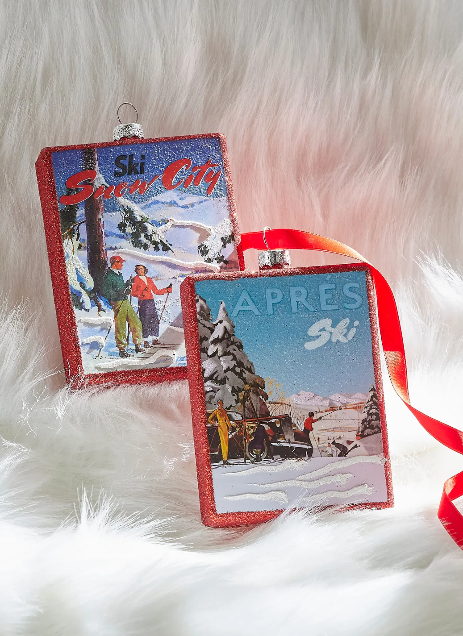 Raz 5" Set of 2 Vintage Ski Glass Christmas Ornament 4324518