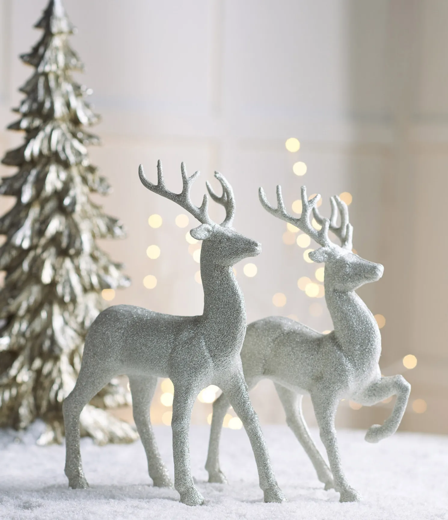 Raz 12.75" Set of 2 White Glittered Deer Christmas Figures 3100812