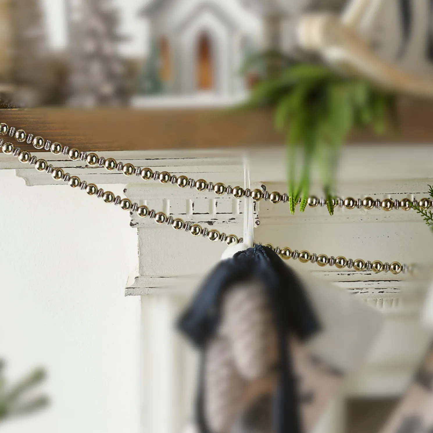 Raz 6' Silver and Gold Beaded Christmas Tree Garland G4513610