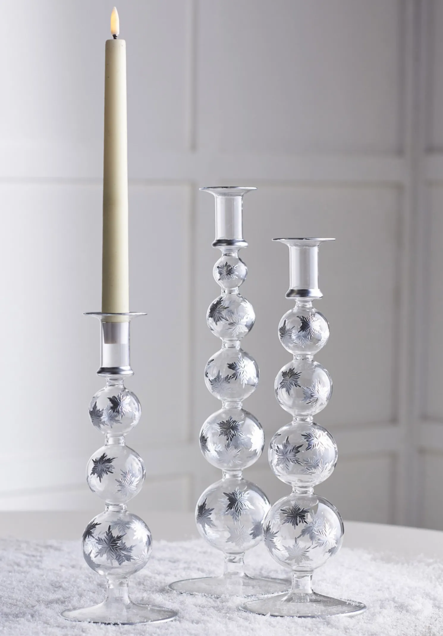 Raz 14.5" Silver Etched Snowflake Christmas Taper Candle Sticks Candle Holder Set of 3 4424629