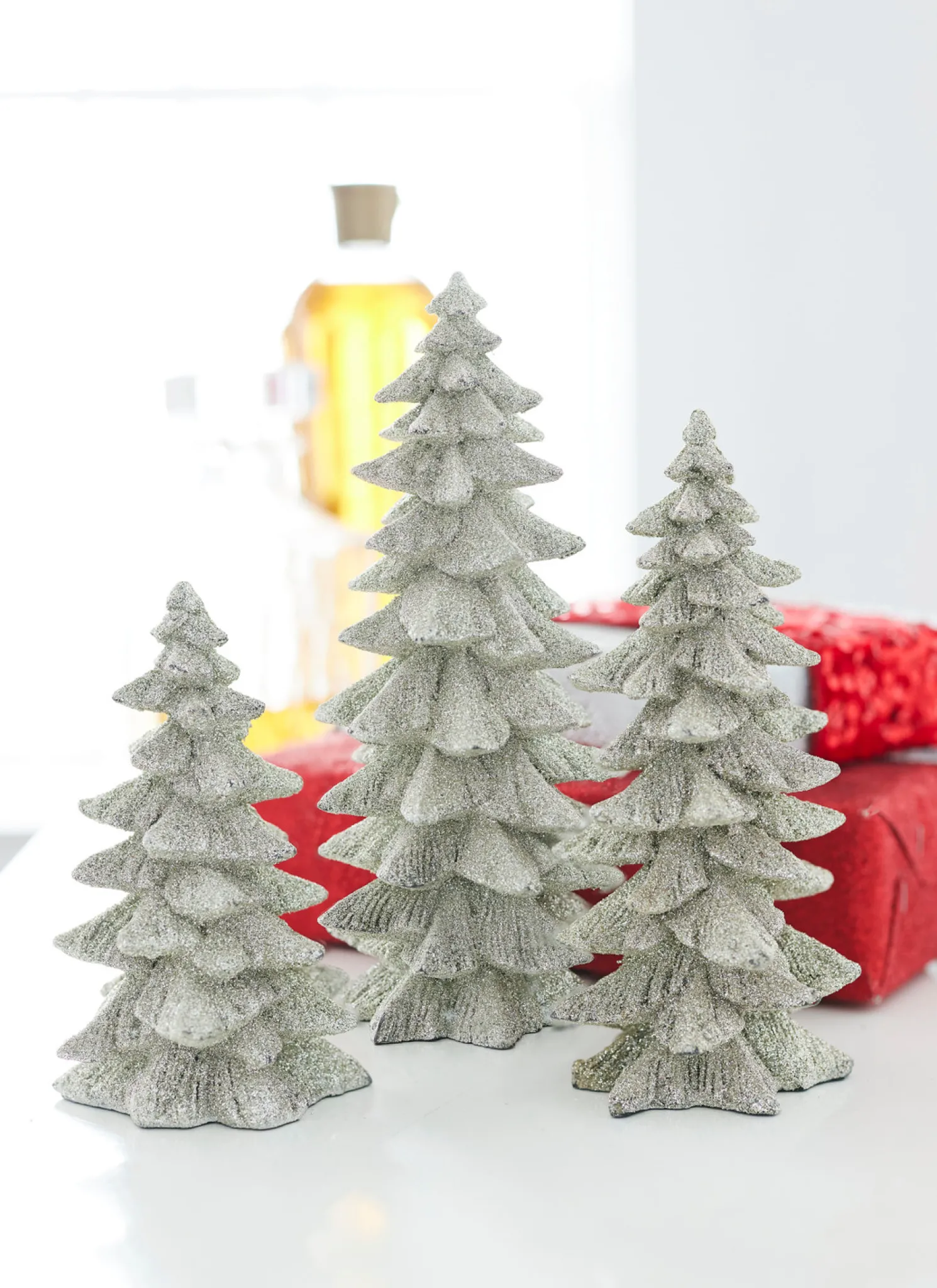 Raz 9.5" Silver Glittered Christmas Tree Figures Set of 3 3211075