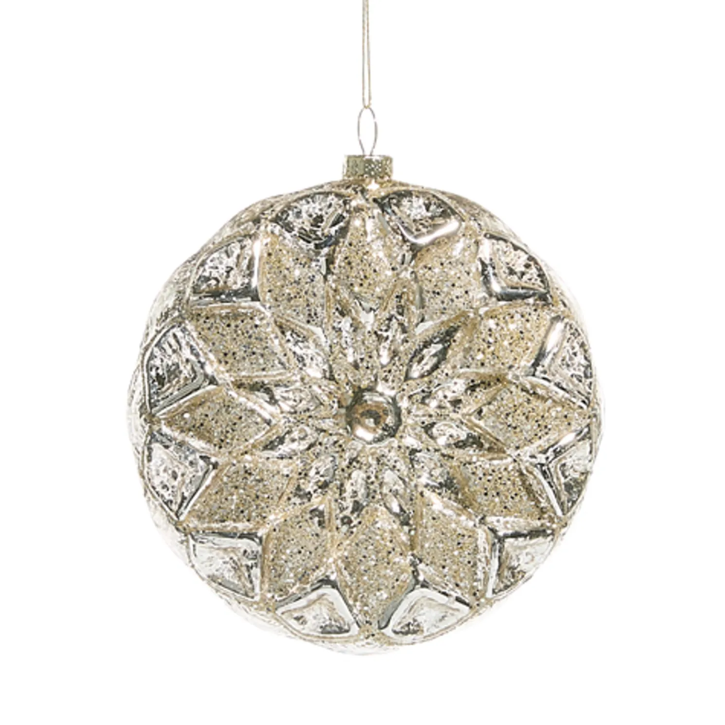 Raz 4.75" Silver Glitter Disc Glass Christmas Ornament 4524991