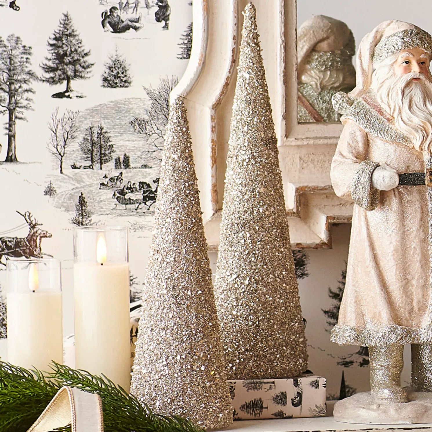 Raz 13.75" Silver Glitter Cone Tree Christmas Decoration 4523138