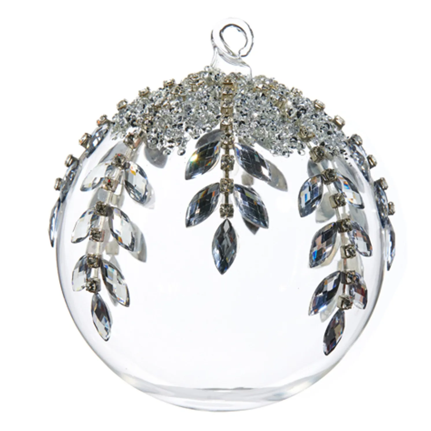 Raz 5" Silver Jeweled Clear Glass Ball Christmas Ornament 4424523