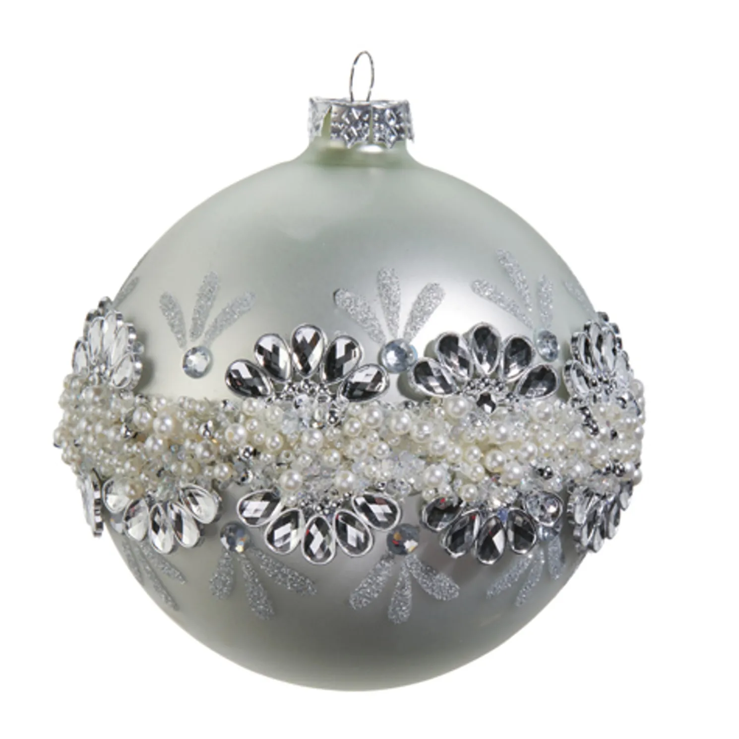 Raz 5" Silver Jeweled and Pearl Glass Ball Christmas Ornament 4424508