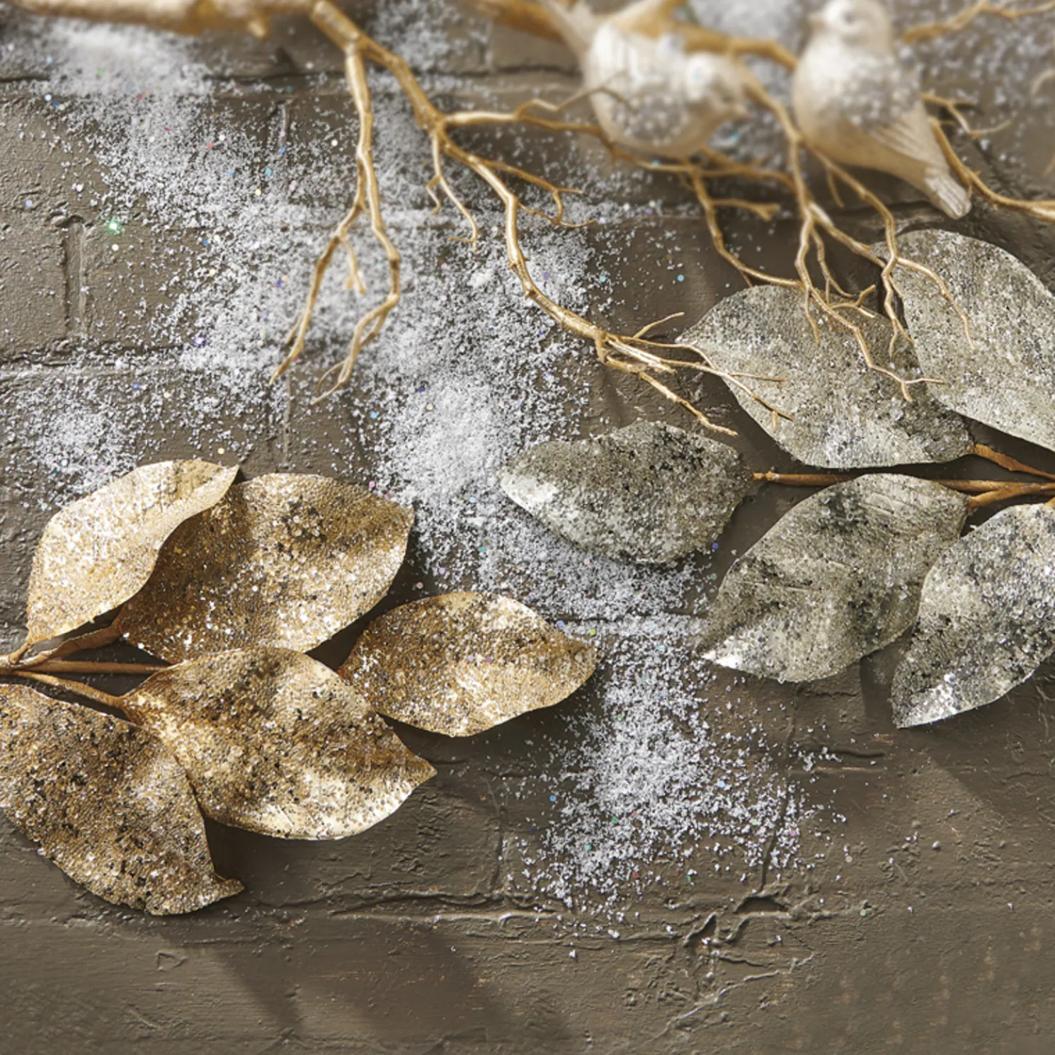 Raz 24" Silver or Gold Beaded Metallic Leaf Christmas Spray F4106650