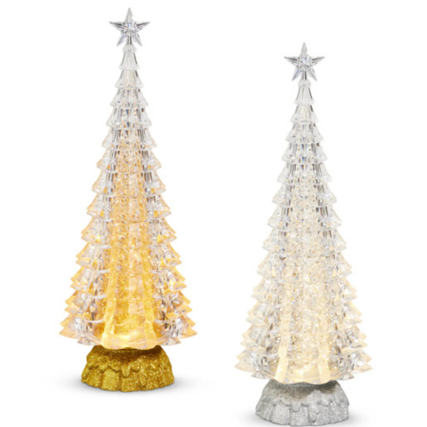 Raz 15" Silver or Gold Lighted Tree with Swirling Glitter Christmas Water Globe Decoration