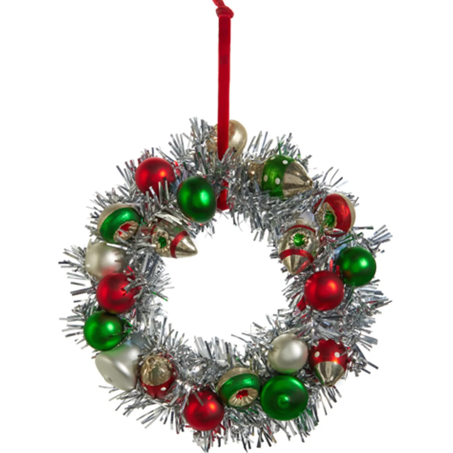 Raz 8" Silver Tinsel Ball Wreath Christmas Ornament 4419053
