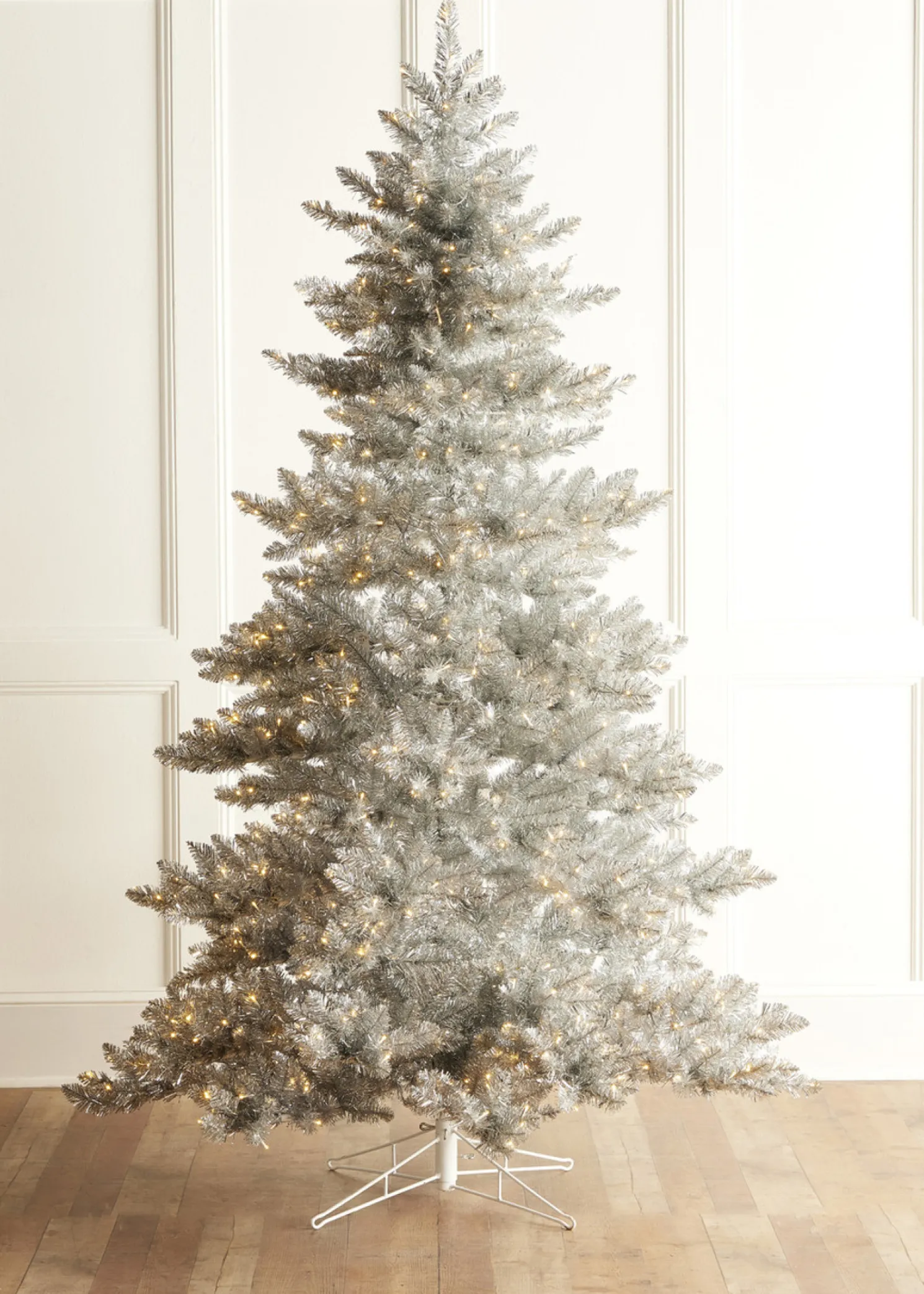 Raz 7.5' Silver Tinsel LED Lighted Christmas Tree T4509650