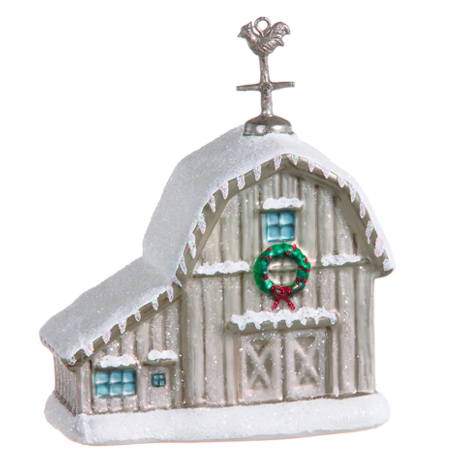 Raz 5" Snowy Barn Glass Christmas Ornament 4352884