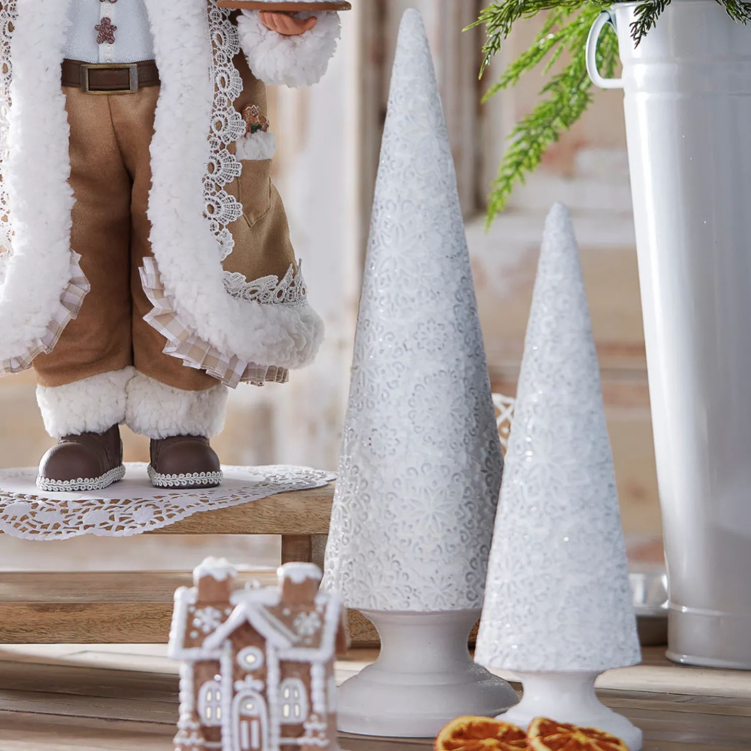 Raz 16.5" Textured White Cone Tree Set of 2 Christmas Decoration 4412130