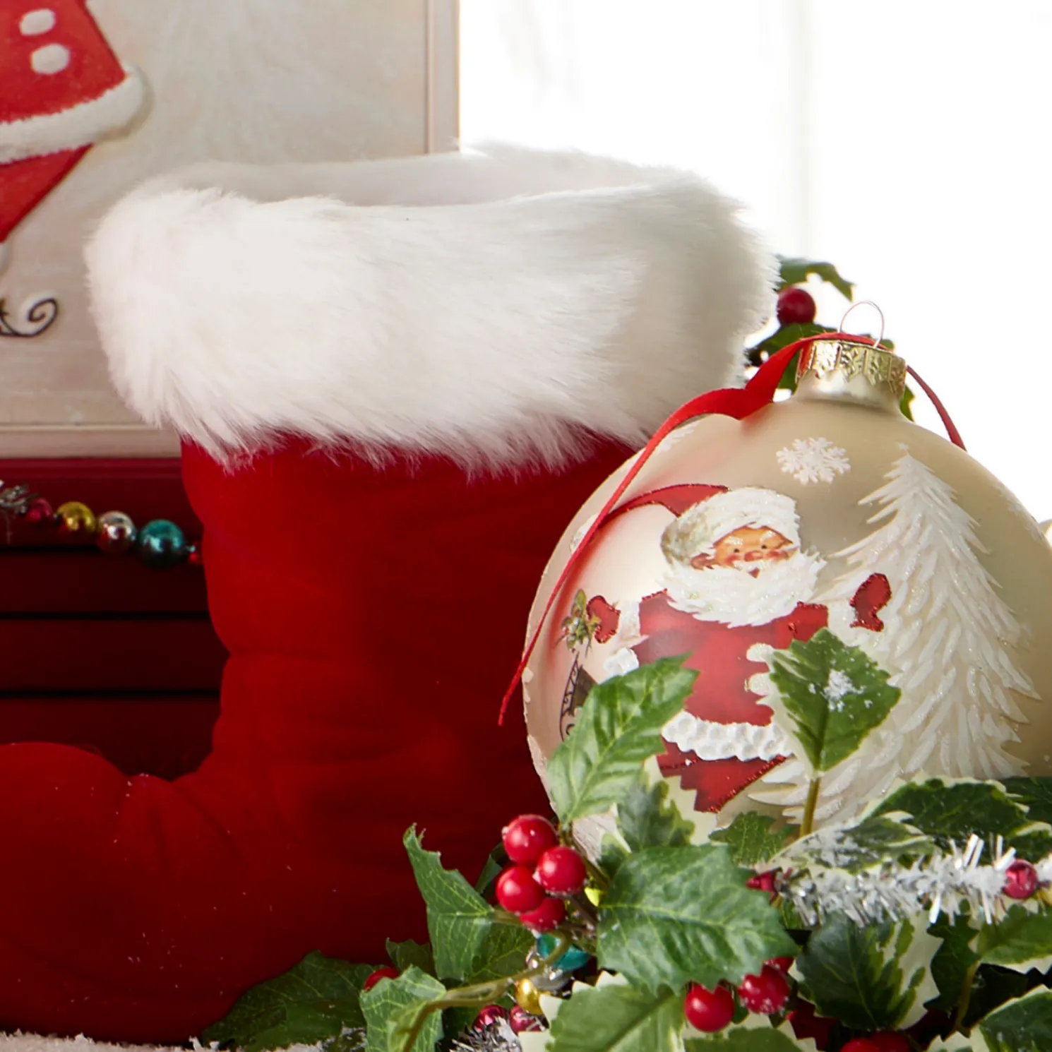 Raz 5" The Magic of Christmas Skating Santa Glass Ball Christmas Ornament 4524601