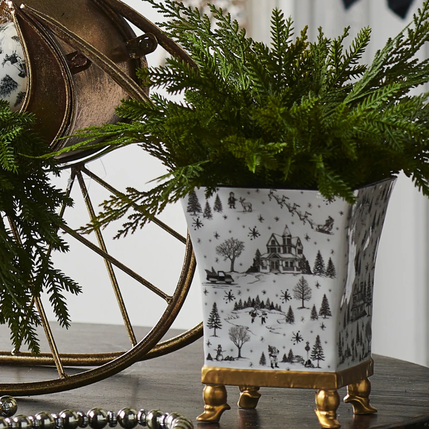 Raz 7" Through the Woods Cache Pot Christmas Decoration 4510469