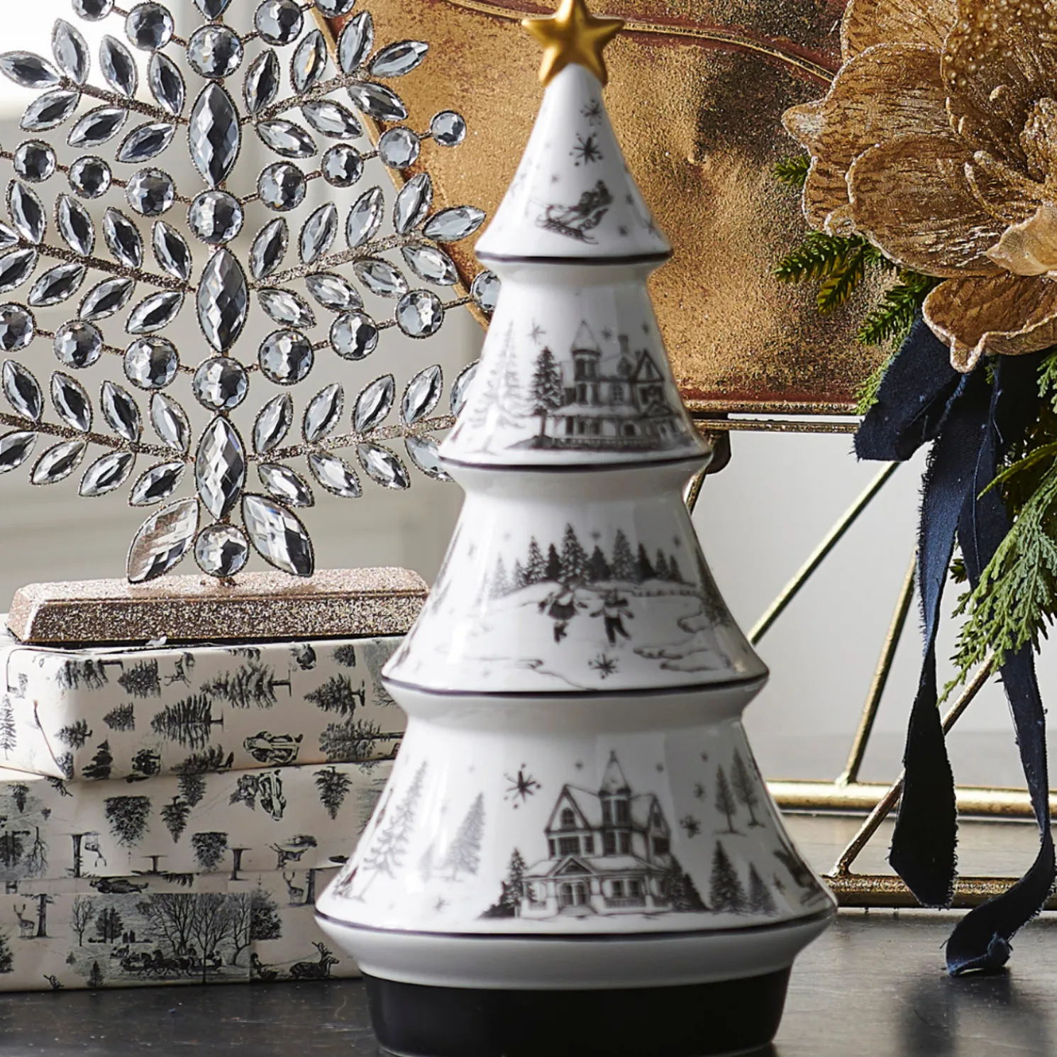 Raz 12" Through the Woods Ceramic Christmas Trees Set of 2 4510470