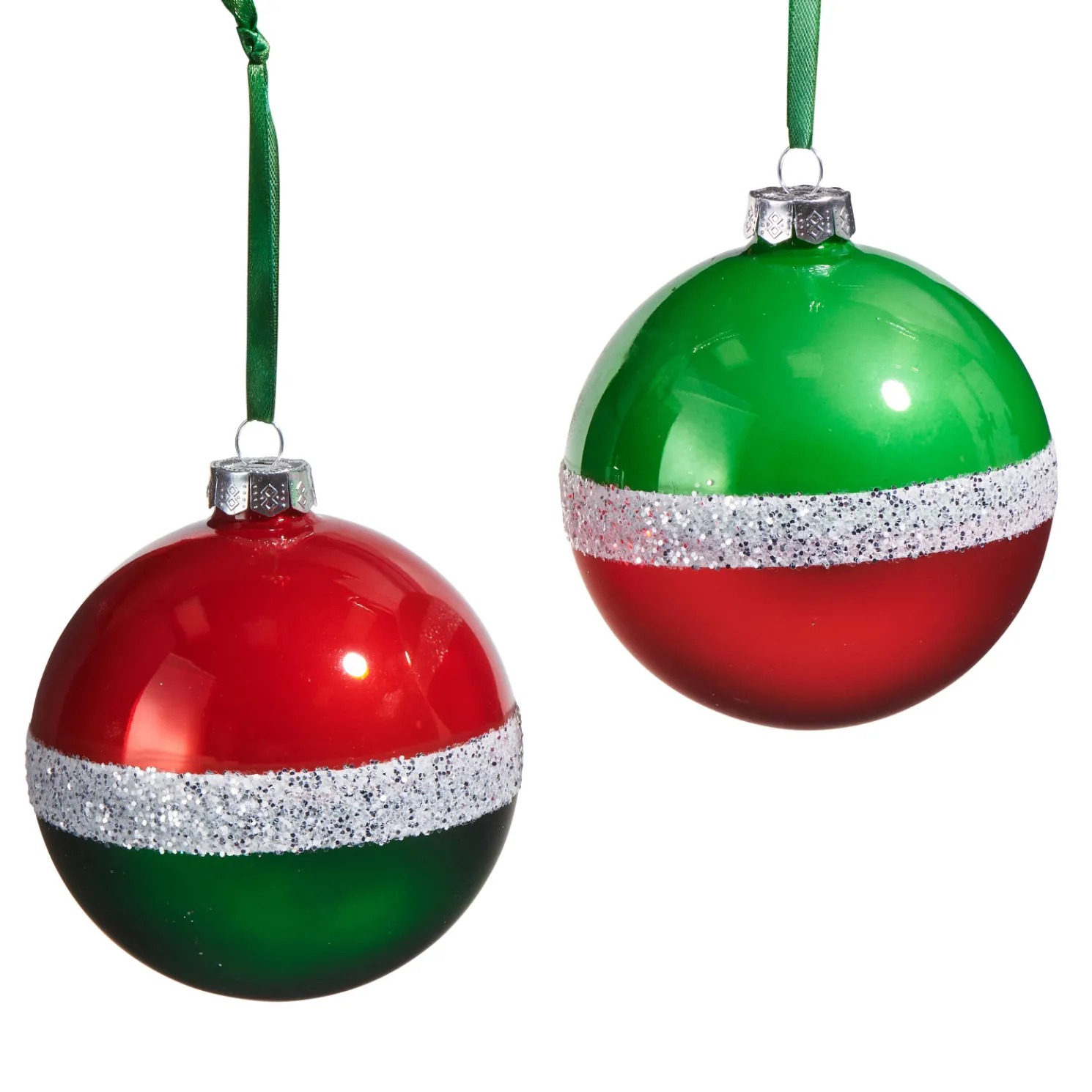Raz 4" Traditional Glittered Stripe Ball Glass Christmas Ornament 4522950