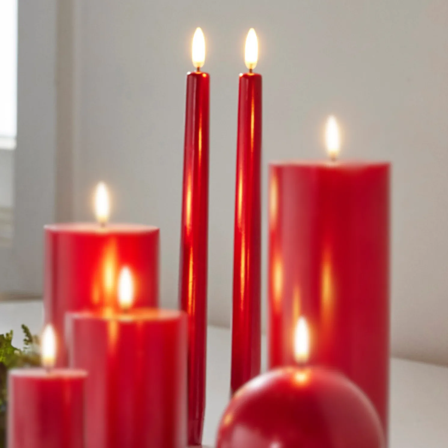 Raz 10" Uyuni Battery Operated Metallic Red Taper Candle with Lighted Flickering Wick 4432951