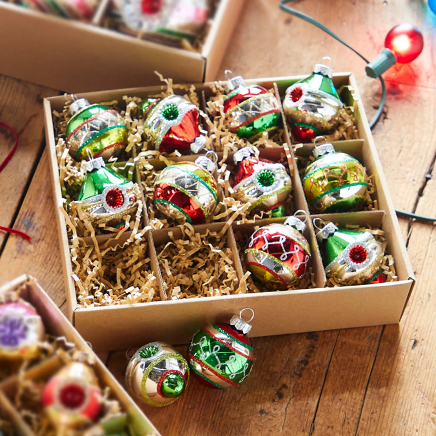 Raz 3.25" Vintage Glass Christmas Ornament Set Box of 12 4320850