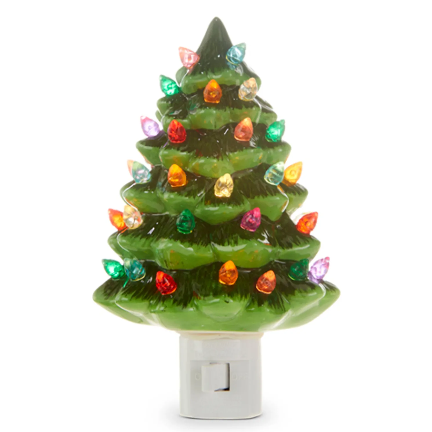 Raz 6" Vintage Green Ceramic Christmas Tree Night Light 4319167
