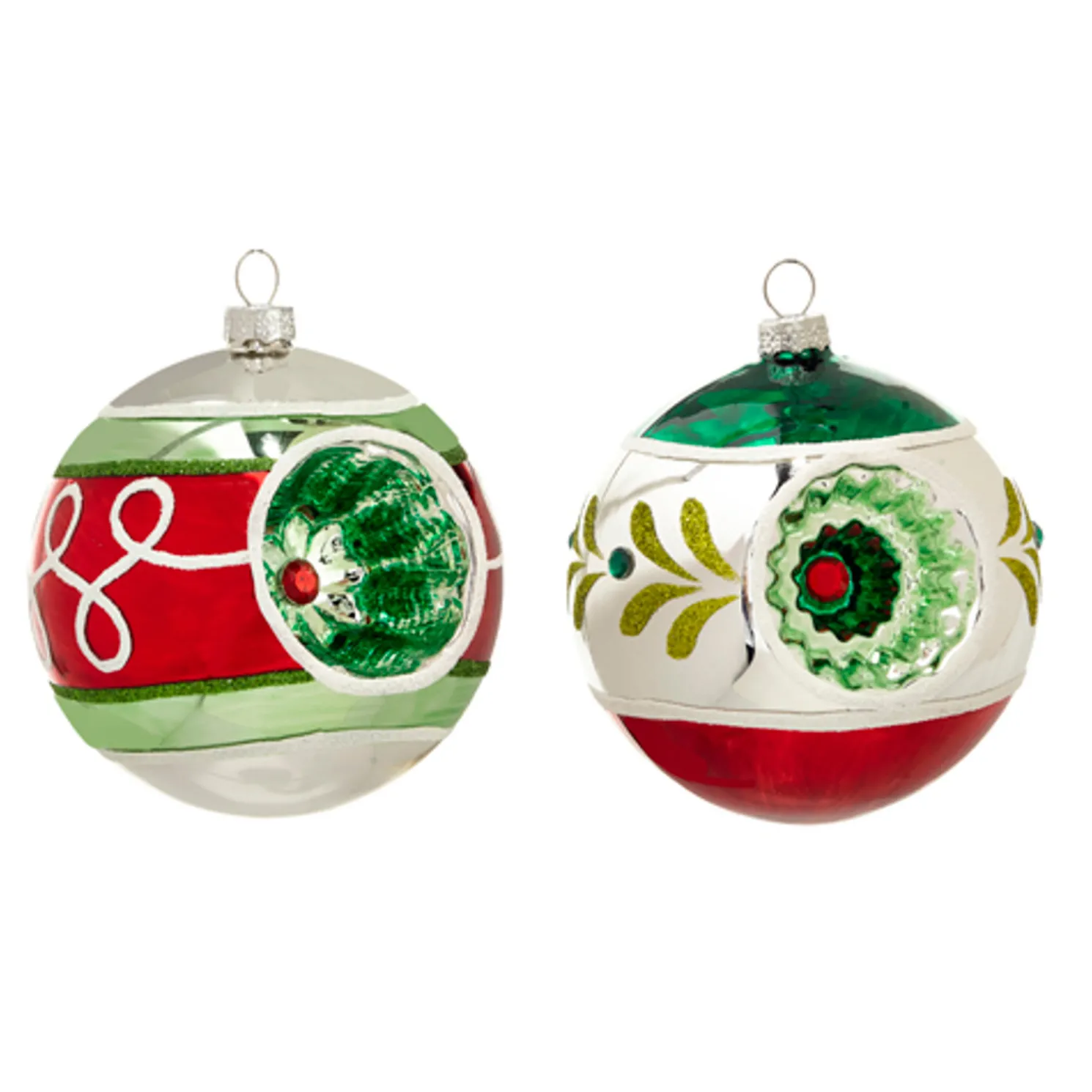 Raz 4" Vintage Inspired Red and White Reflector Glass Ball Christmas Ornament 4424510