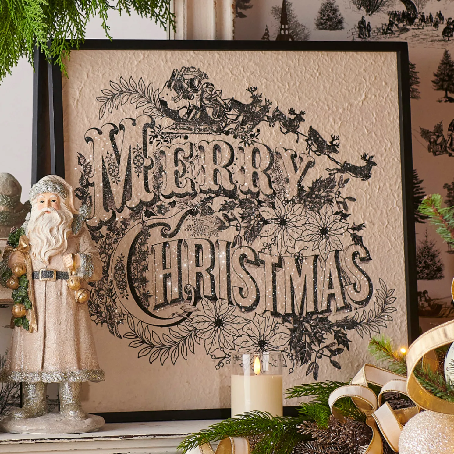 Raz 22" Vintage Merry Christmas Wall Art Christmas Decoration 4559126