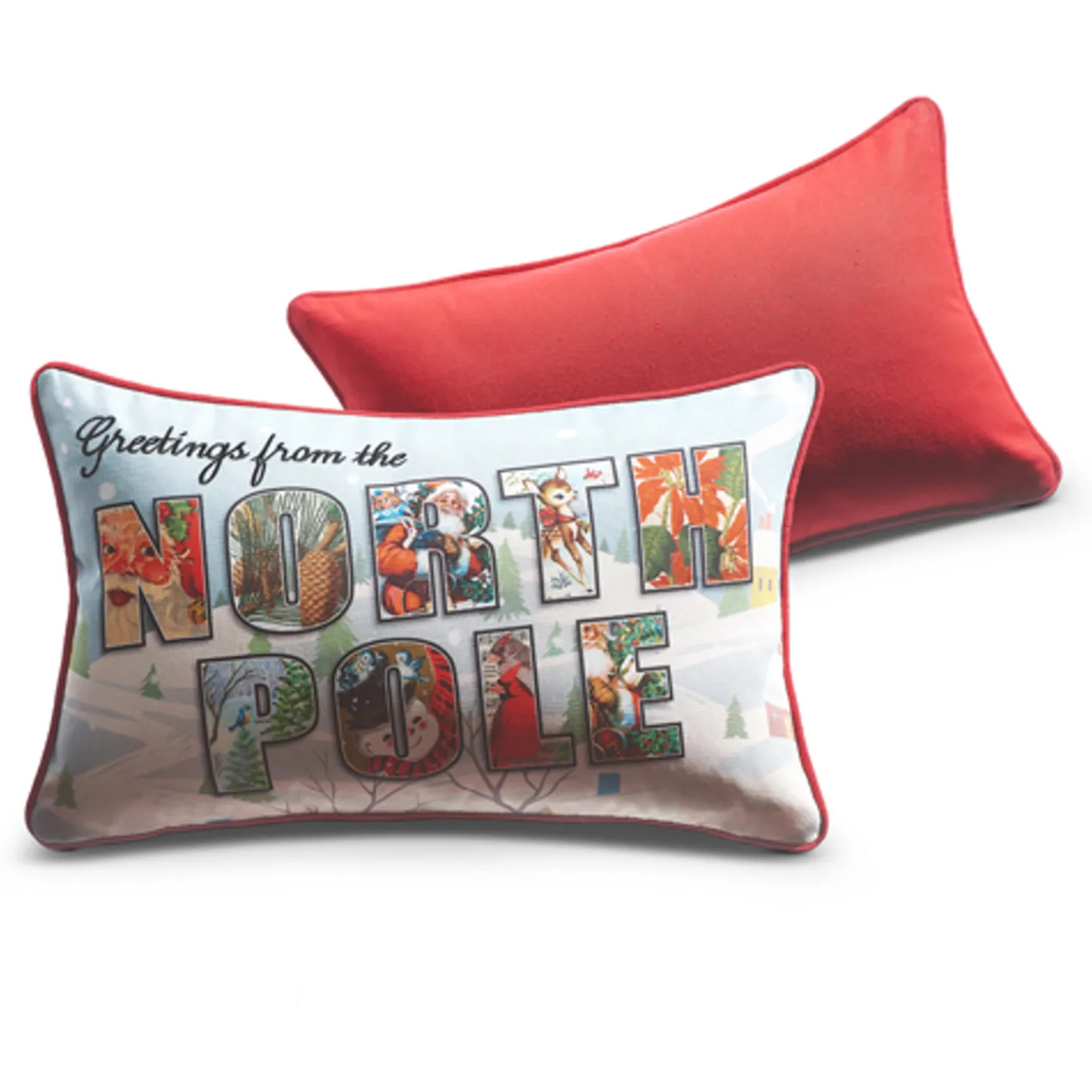 Raz 18" Vintage Postcard Lumbar Christmas Pillow 4321332