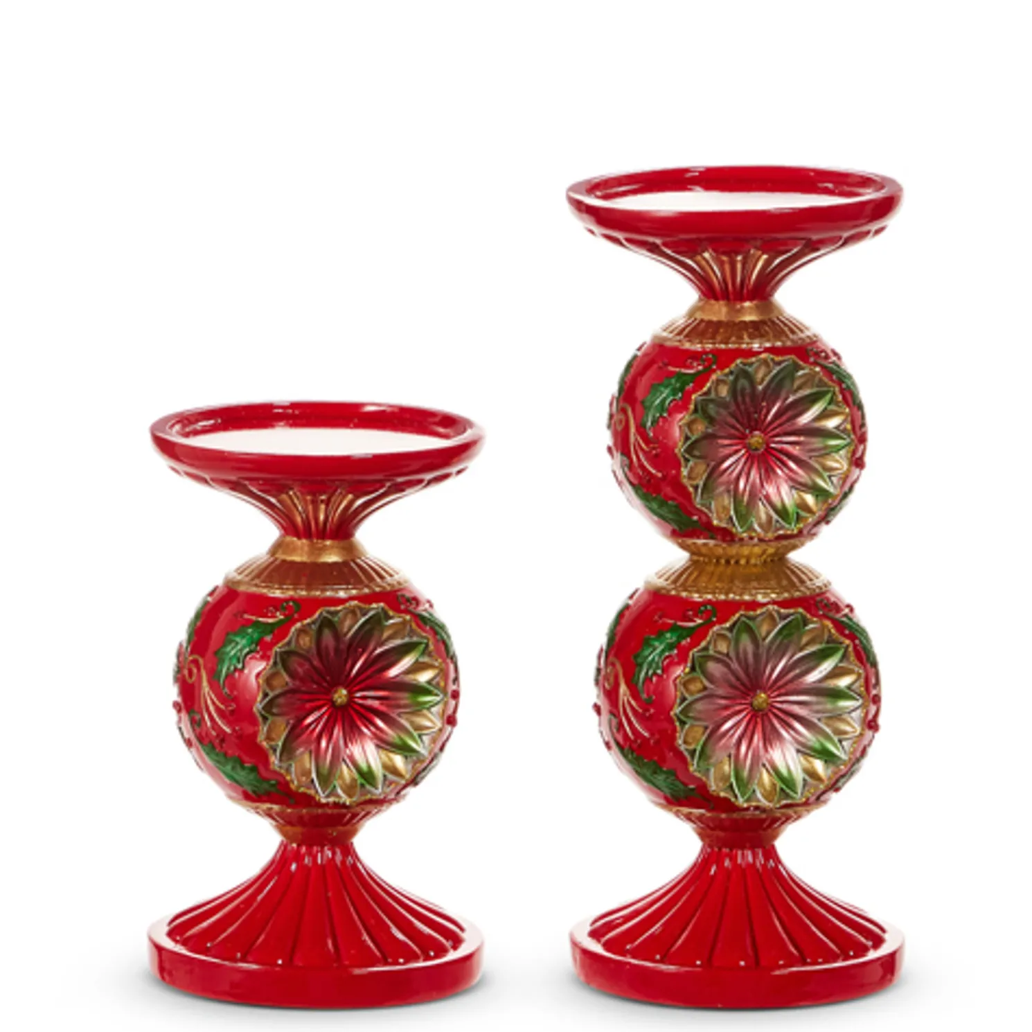 Raz 10" Vintage Red and Green Candle Holder Christmas Decoration 4530526