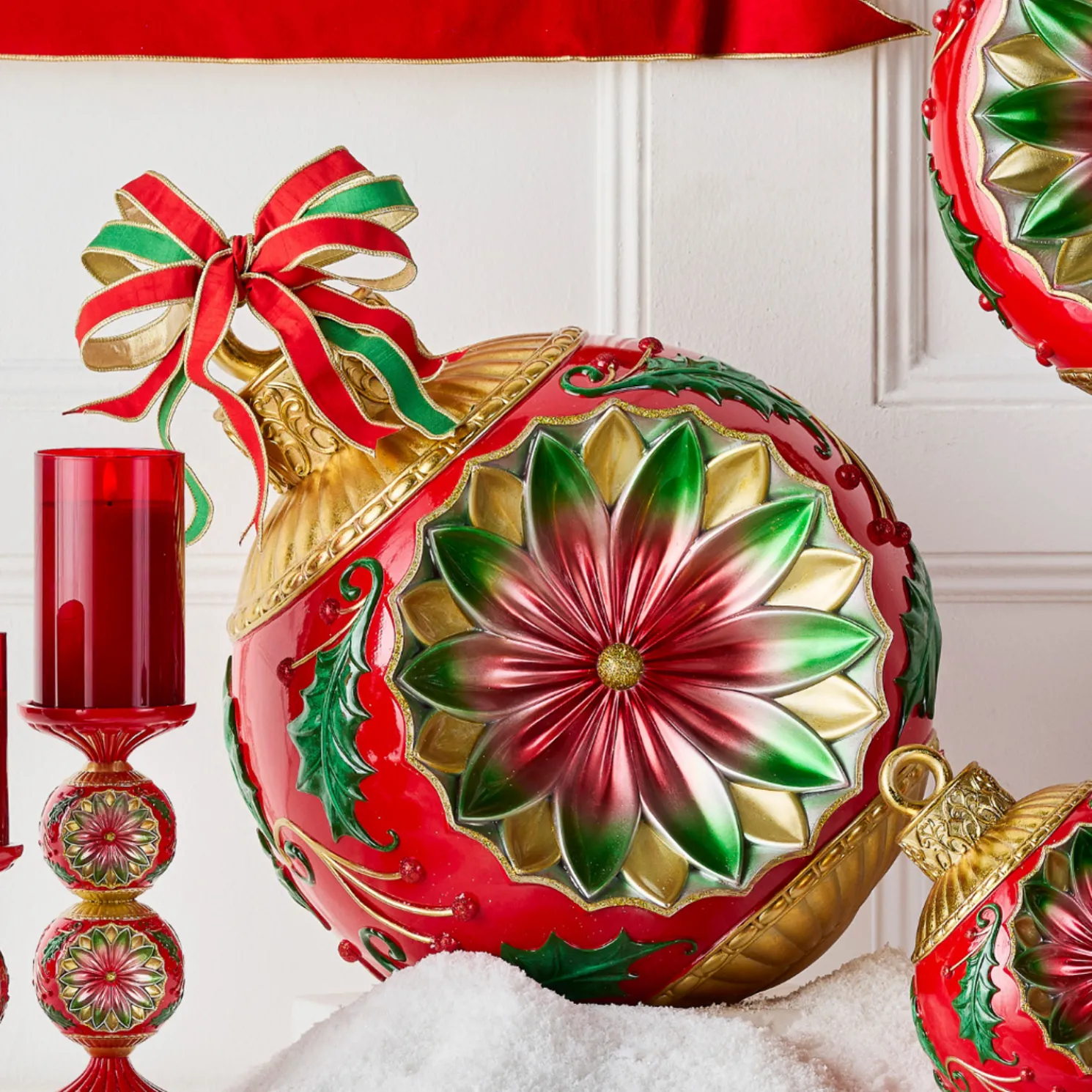 Raz 18" Vintage Red and Green Ornament Decoration 4530518