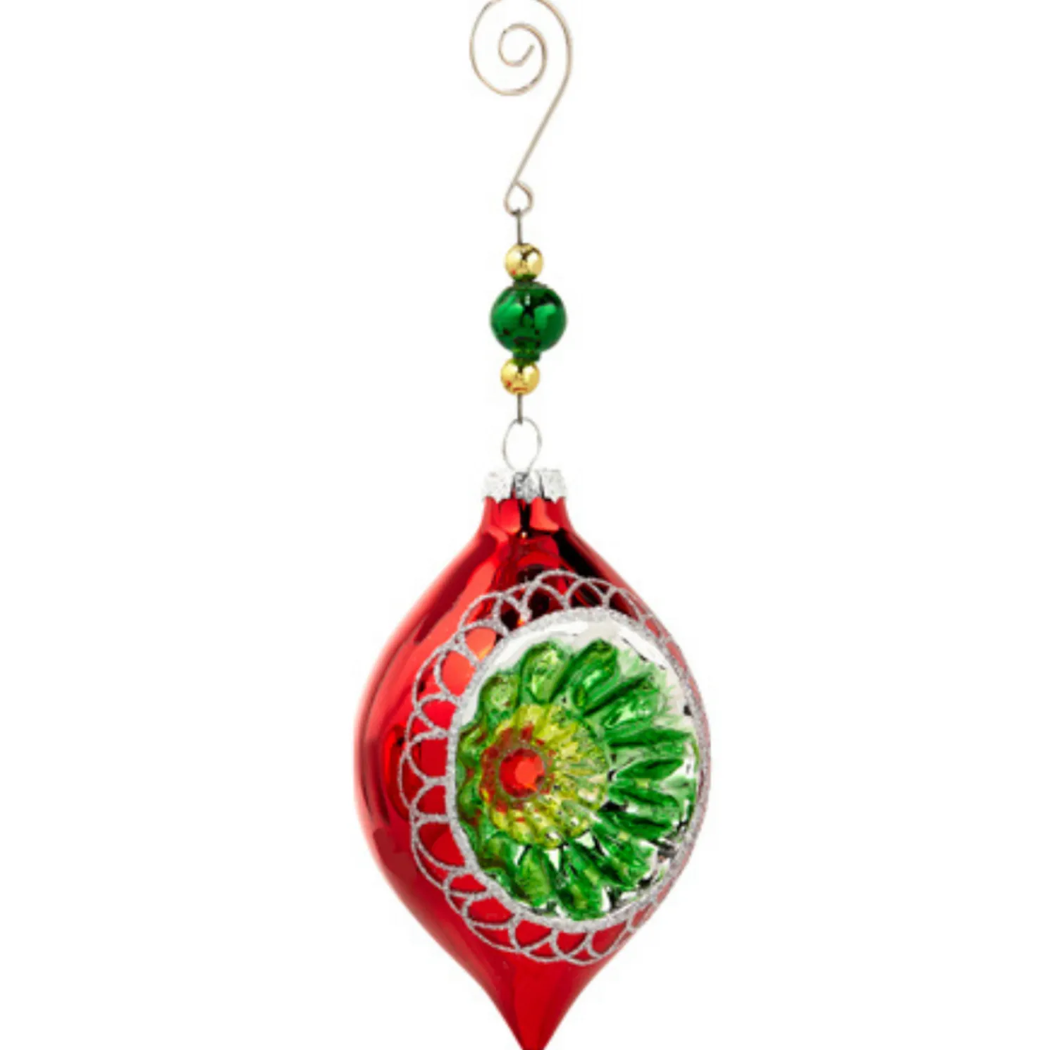 Raz 6" Vintage Red and Green Glass Reflector Christmas Ornament with Hanger 4412512