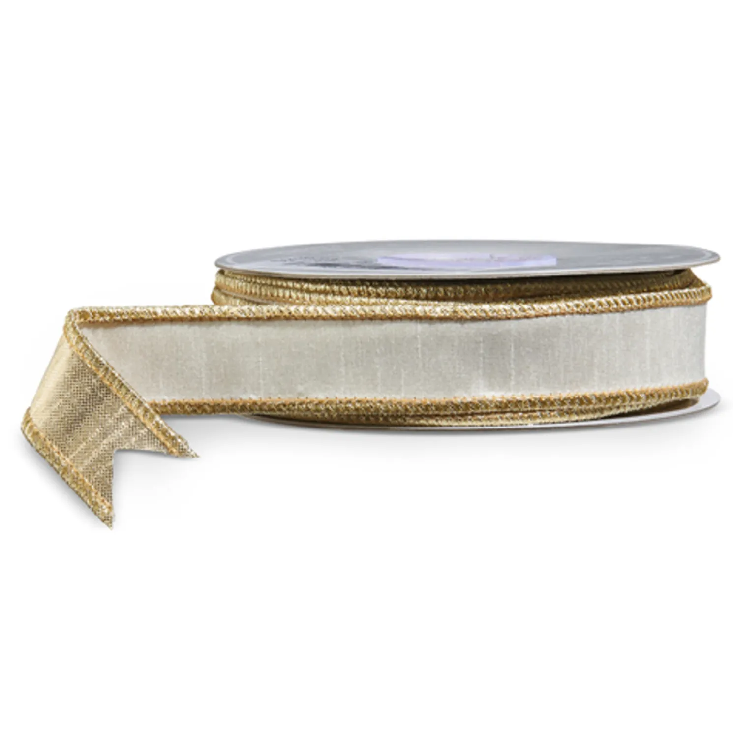 Raz 1" White and Gold Wired Christmas Ribbon R4552158