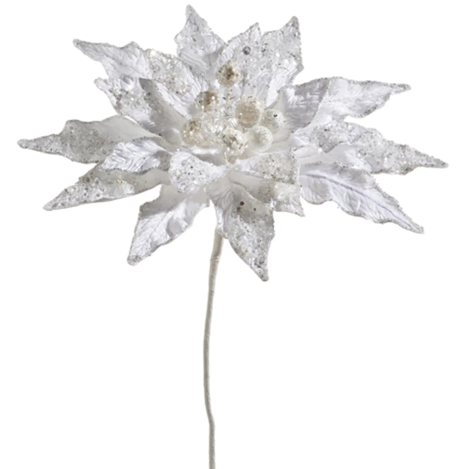 Raz 19" White Beaded Large Poinsettia Christmas Tree Pick F4448007