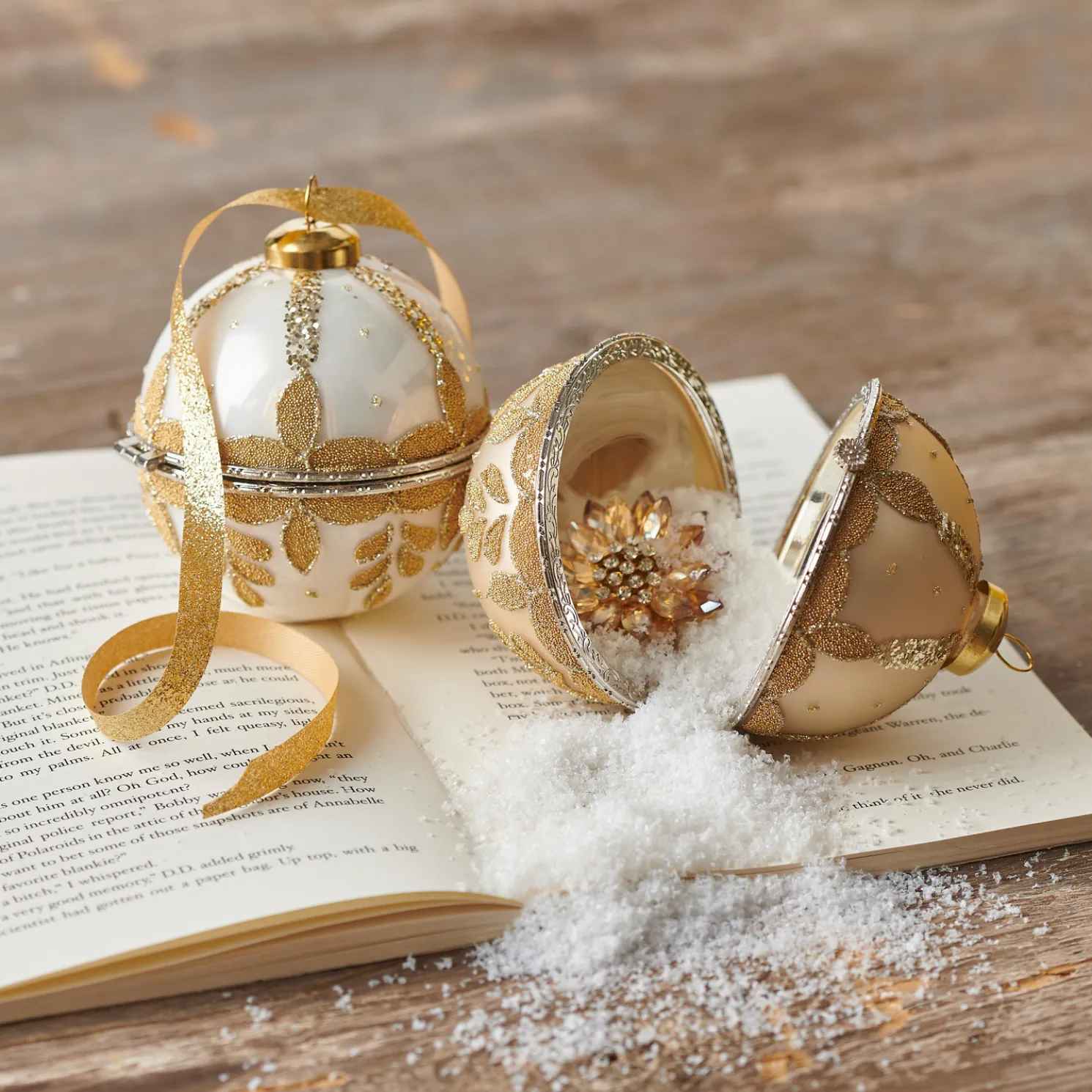 Raz 4" White or Champagne Round Jewelry Box Glass Christmas Ornament