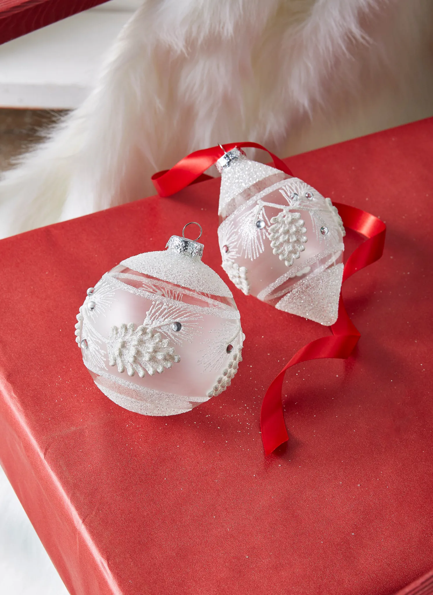 Raz 4" White Textured Pinecone Glass Christmas Ornament 4324587